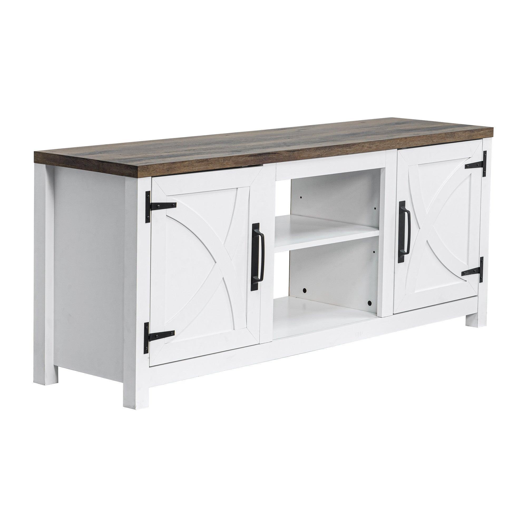 Rustic Farmhouse TV Stand for 58 Inch Flat Screen - Solid Wood Entertainment Center with Storage Cabinet - Perfect for Living Room, Home Theater & Family Room Decor