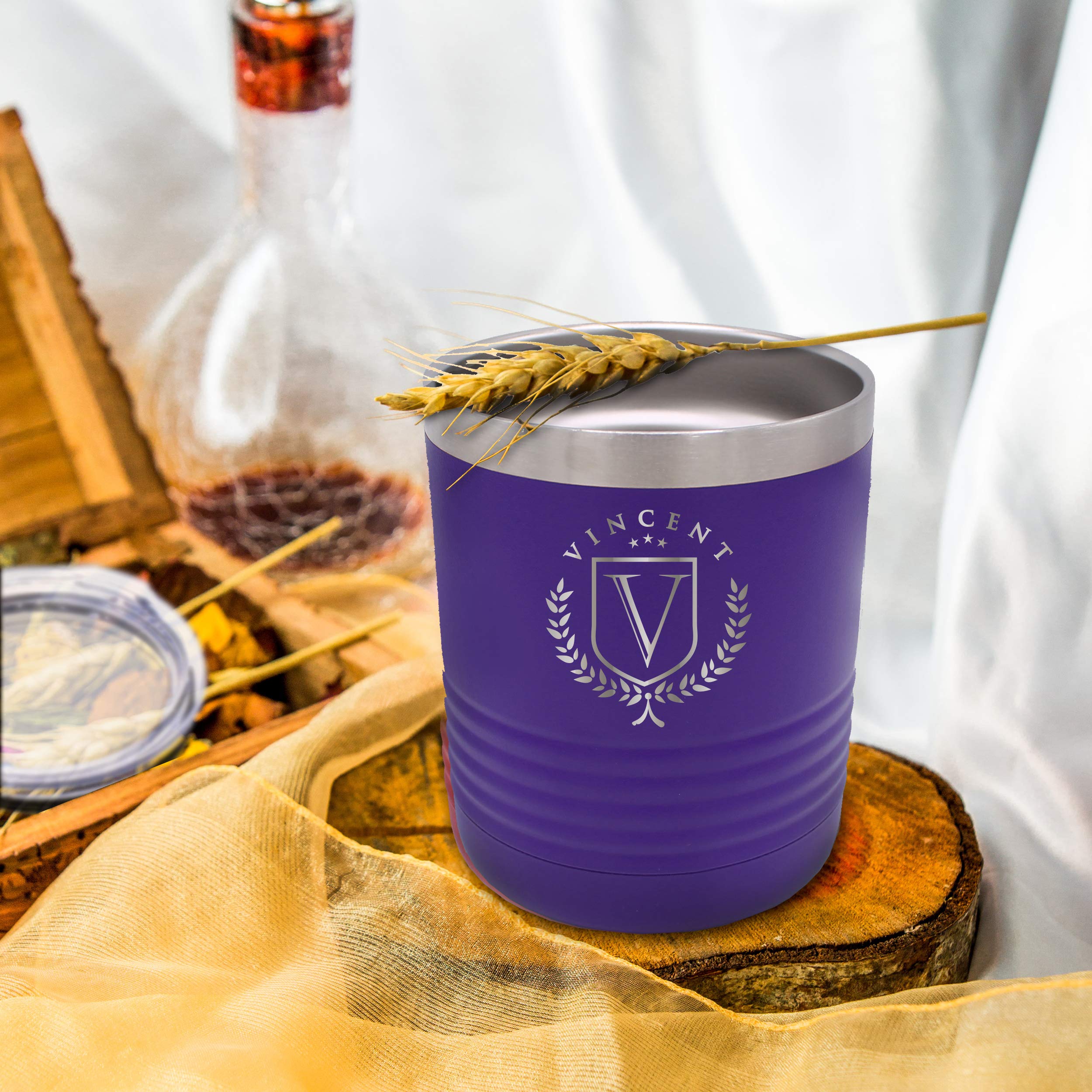 Personalized 10oz Stainless Steel Vacuum Insulated Tumbler Cup - Custom Name Lowball Glass with Powder Coated Purple Finish - Perfect for Coffee, Cocktails & Gifts