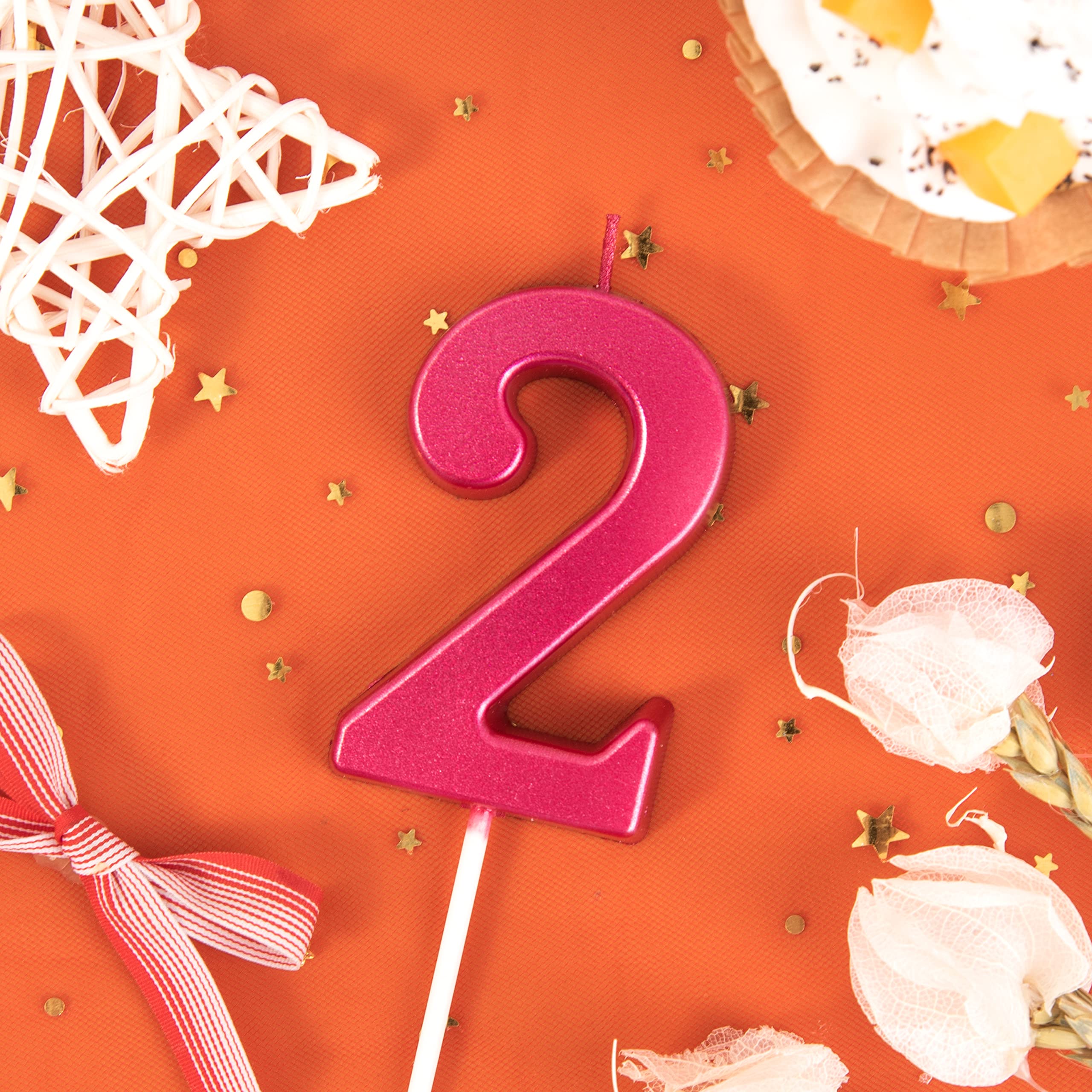 PHD CAKE 2.76 Inch Modern Red Number 2 Birthday Candles - Premium Red Number Cake Candles for Birthday Party Decorations & Celebrations - Perfect for Cakes, Cupcakes, and Dessert Toppings