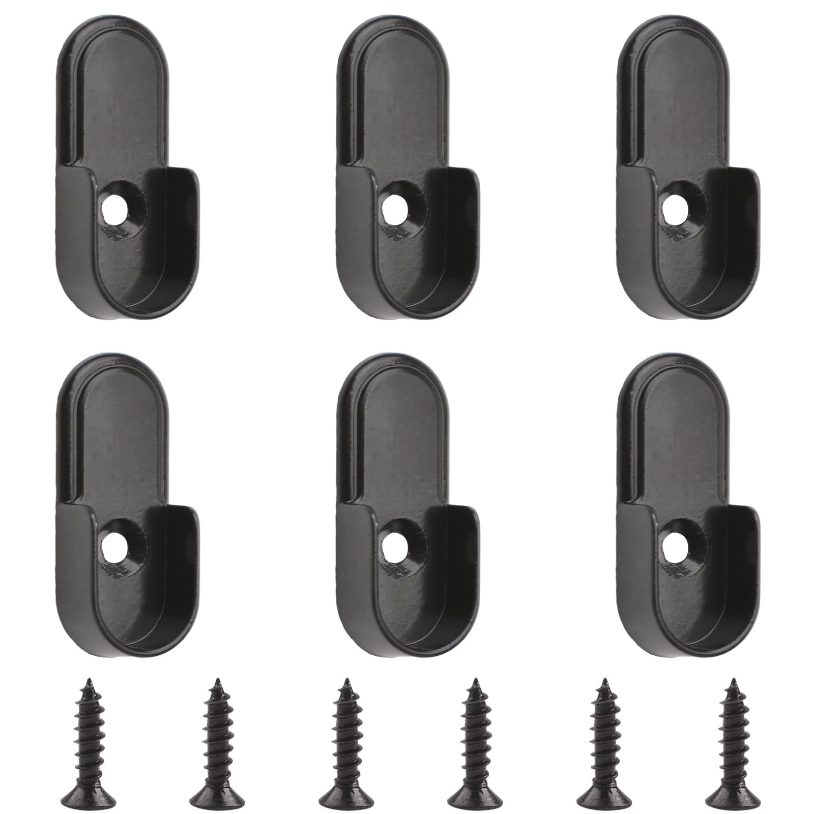 INCREWAY 6PCS Oval Closet Rod Supports - Heavy Duty Zinc Alloy Wardrobe Brackets, Wall Mounted Pipe Flange Bracket & Curtain Pole End Supports for Closet Organization (Black) - Perfect for Bedroom, Walk-in Closet and Home Storage Solutions