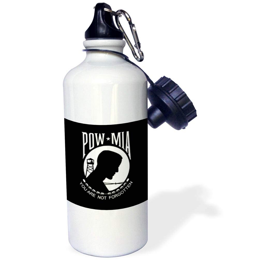 3dRose POW MIA Black and White Sports Water Bottle - 21 oz Insulated Stainless Steel Water Bottle for Gym, Hiking & Outdoor Activities