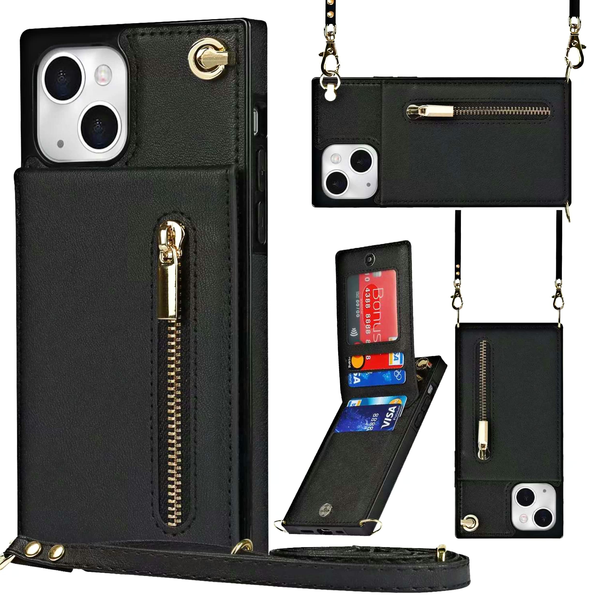 iPhone 13 Pro & Pro Max Leather Wallet Case - Premium Flip Cover with Zipper, Full Protection Crossbody Phone Purse - Perfect for Travel, Shopping & Everyday Use