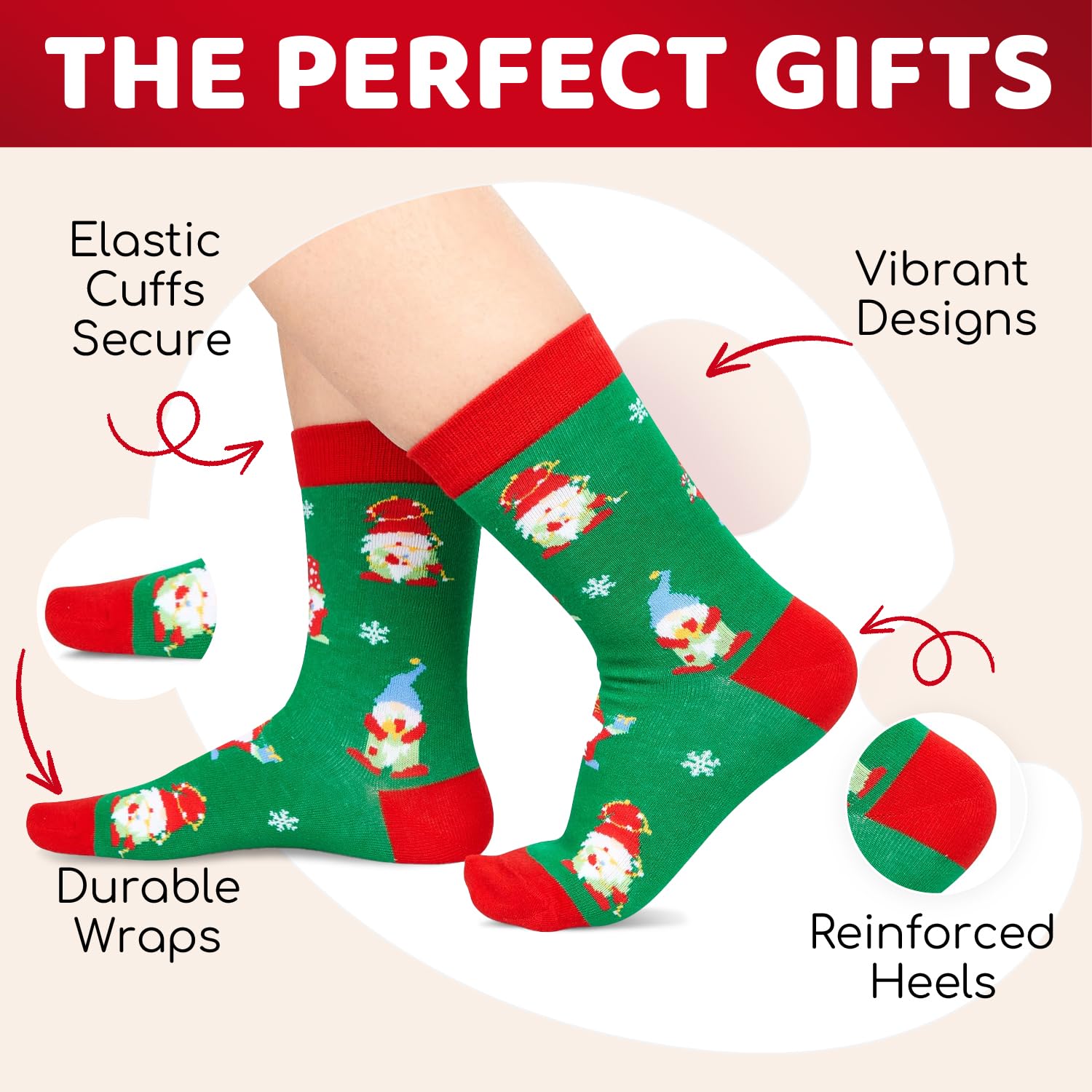 HappyPop Christmas Stocking Socks for Boys & Girls - 4 Pack Festive Gnome & Reindeer Socks with Greeting Card | Holiday Gift, Winter Party Outfit, Cozy Home Decor