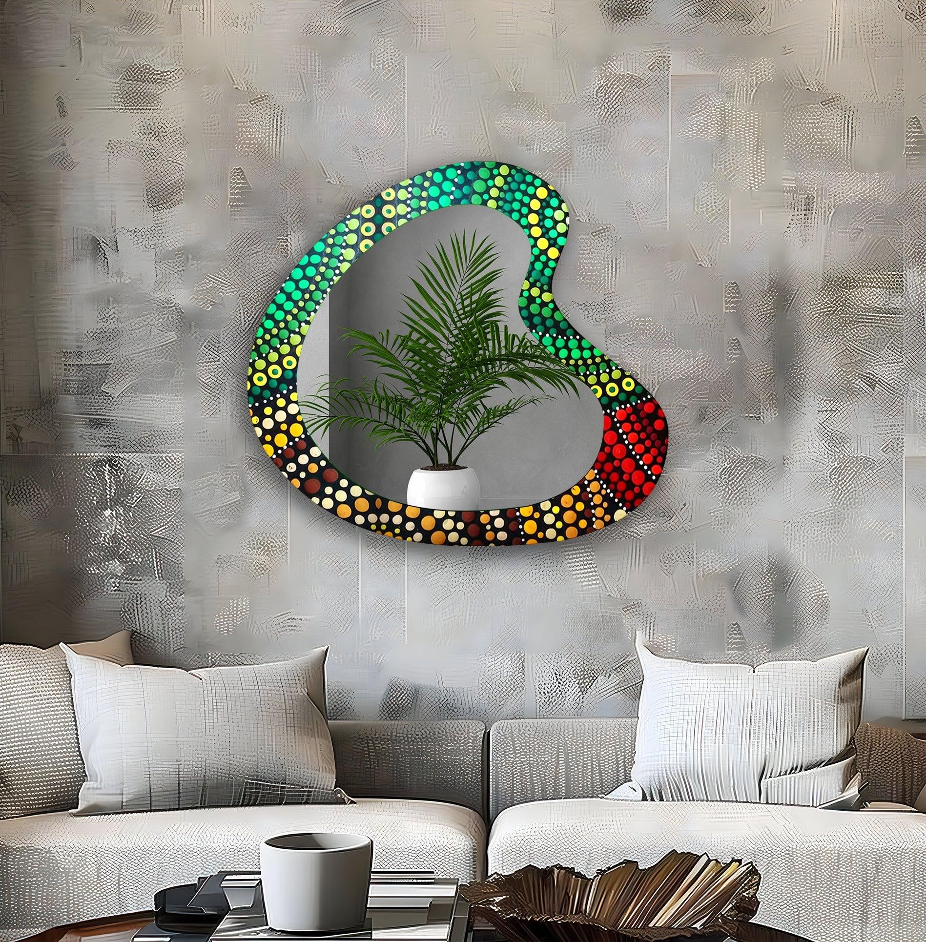 Asymmetrical Green Mosaic Glass Wall Mirror - Handmade Decorative Mirror for Living Room, Bedroom, Bathroom & Entryway - Unique Home Decor Accent Piece