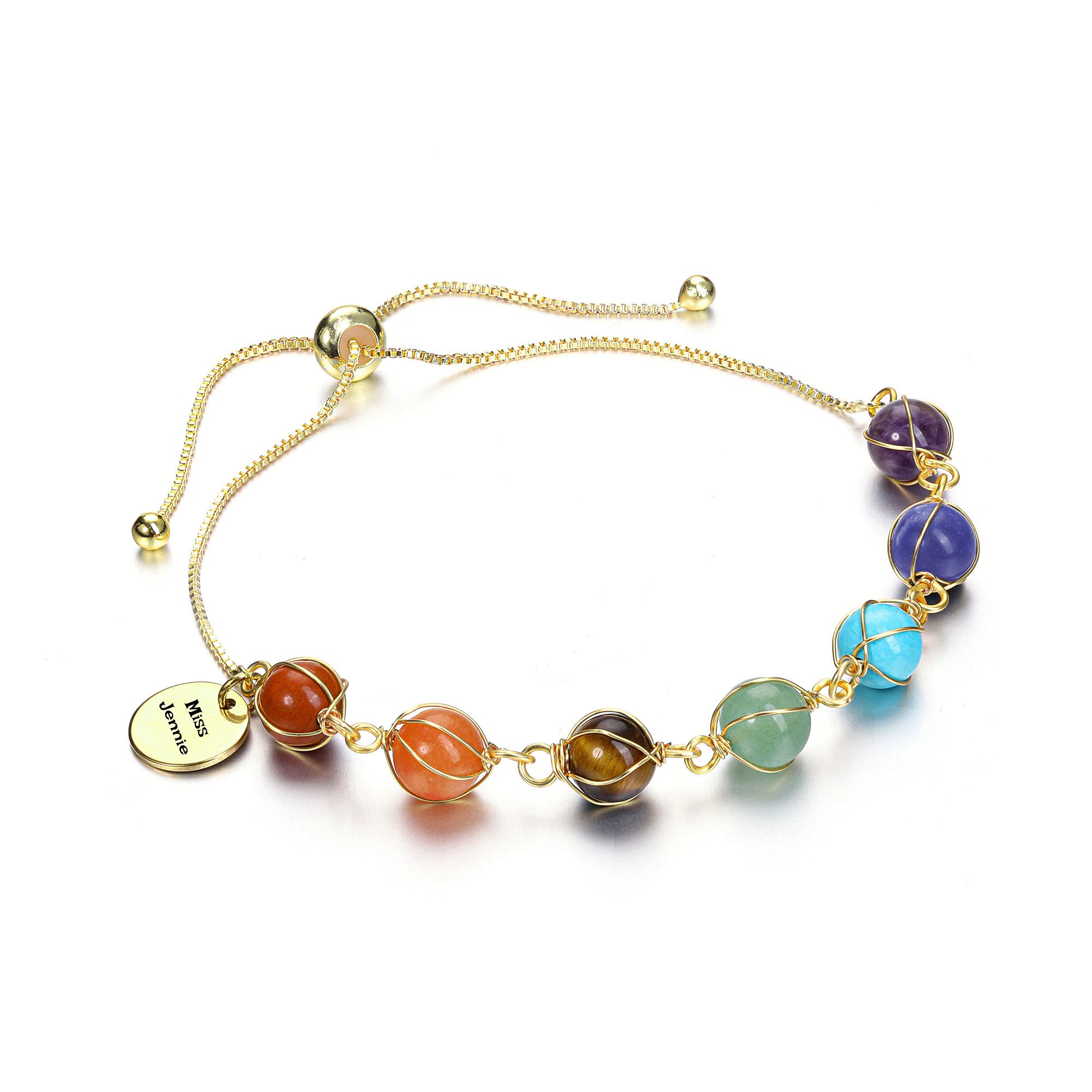 7 Chakra Healing Crystal Bracelet for Women - Adjustable 14K Gold Plated Ankle Bracelet with Stone Beads - Spiritual Balance & Positive Energy - Perfect Birthday Gift for Mom, Wife, Sister | Yoga, Meditation, Daily Wear