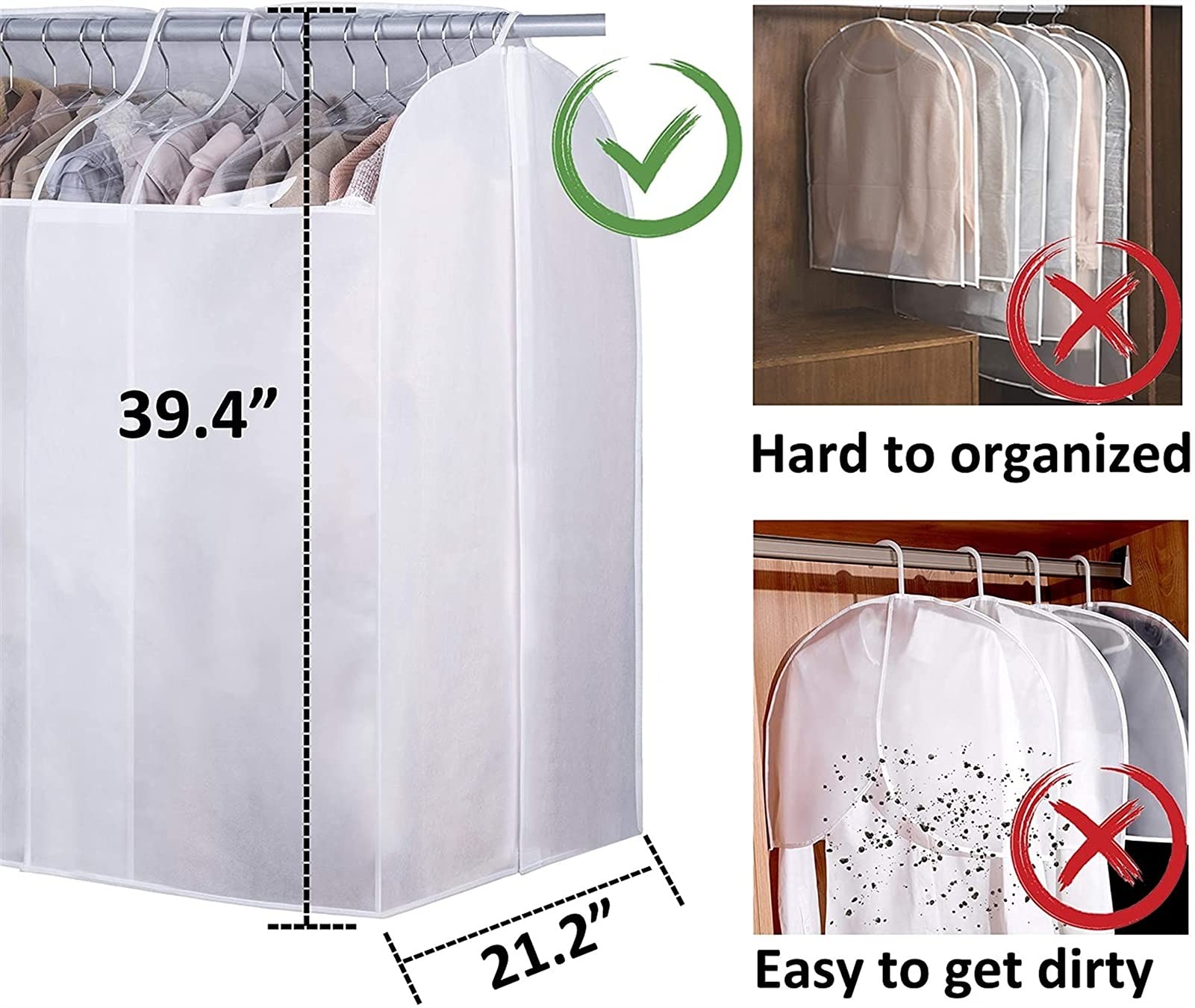 2 Pack Adjustable Hanging Garment Dust Covers with Clear View Window - Breathable Clothes Protector for Wardrobe, Closet Storage & Travel Use - Perfect for Dresses, Suits & Seasonal Clothing Protection