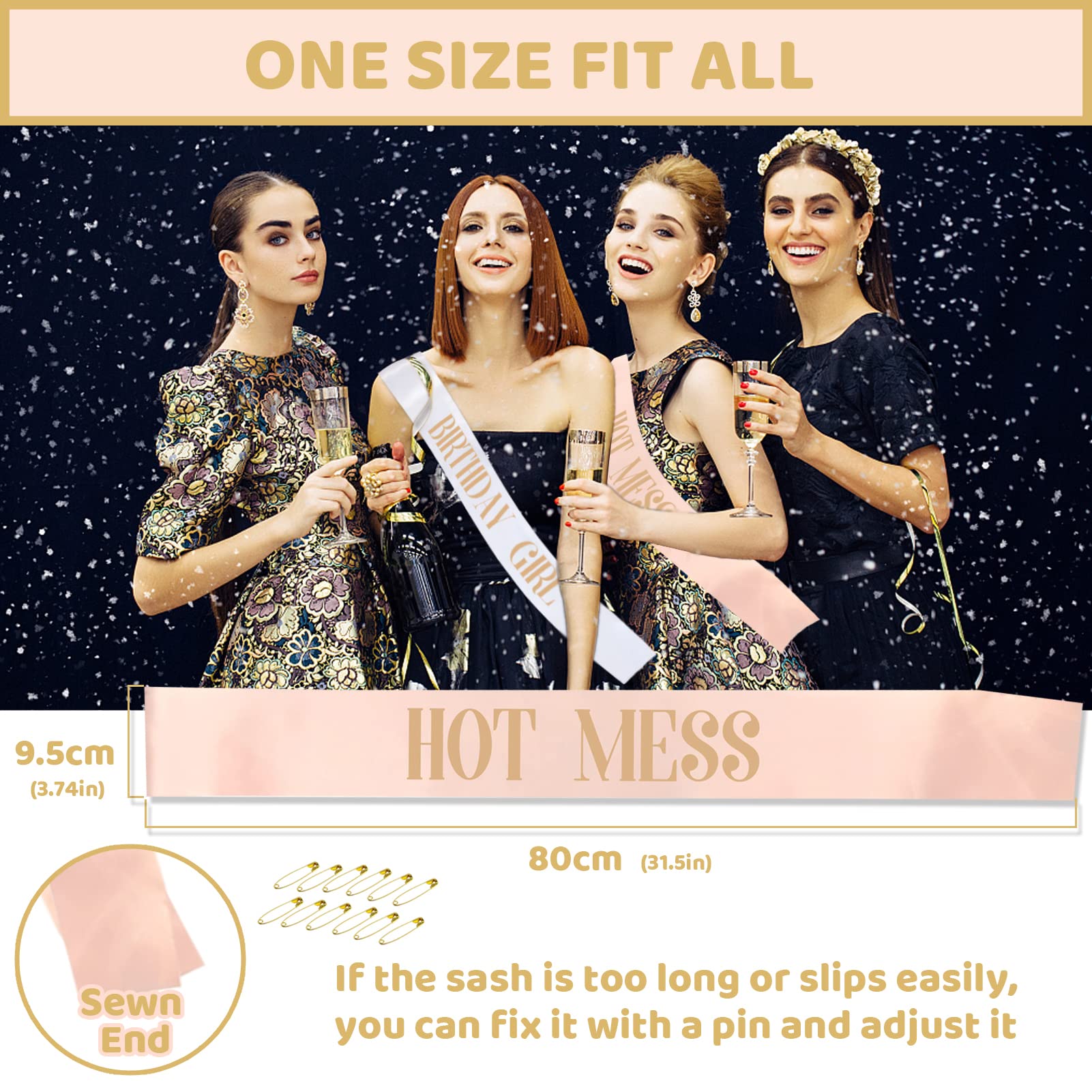 12Pcs Birthday Sashes for Women & Girls - 1 White & 11 Rose Gold Satin Party Sashes Set - Perfect for Birthday Party Decorations, Gifts & Favors - Great for Bachelorette Parties, Bridal Showers & Birthday Celebrations