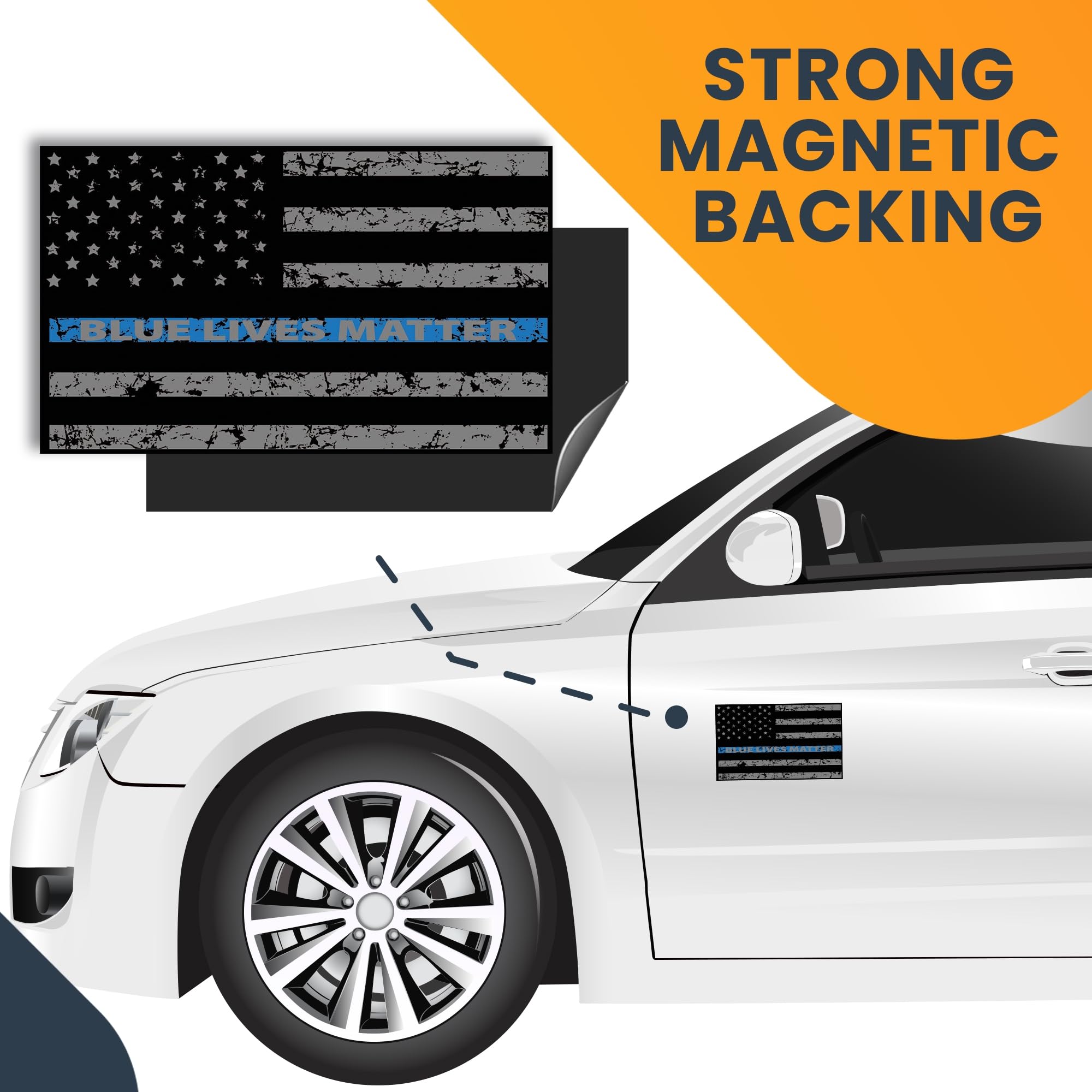 Thin Blue Line Distressed American Flag Car Magnet - 3x5 Inch Heavy Duty Waterproof Automotive Decal for Cars, Trucks & SUVs | Show Support for Law Enforcement on Vehicles