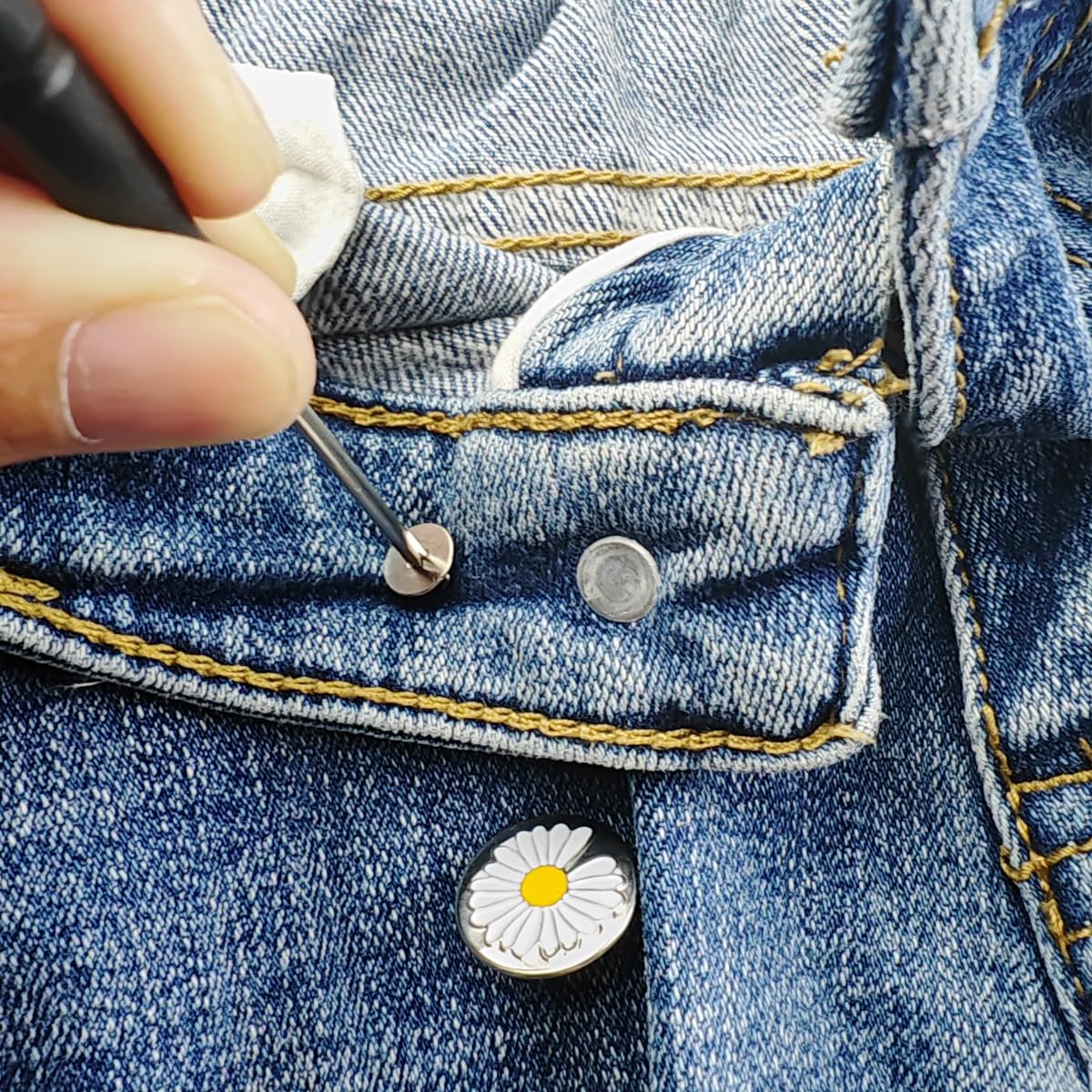 100PCS Jeans Buttons Pins with Screwdriver - No-Sew Replacement Buttons for Loose Jeans & Denim Clothing - Adjustable Waist Tightener for Men & Women - Perfect for DIY Jean Repair & Waist Sizing