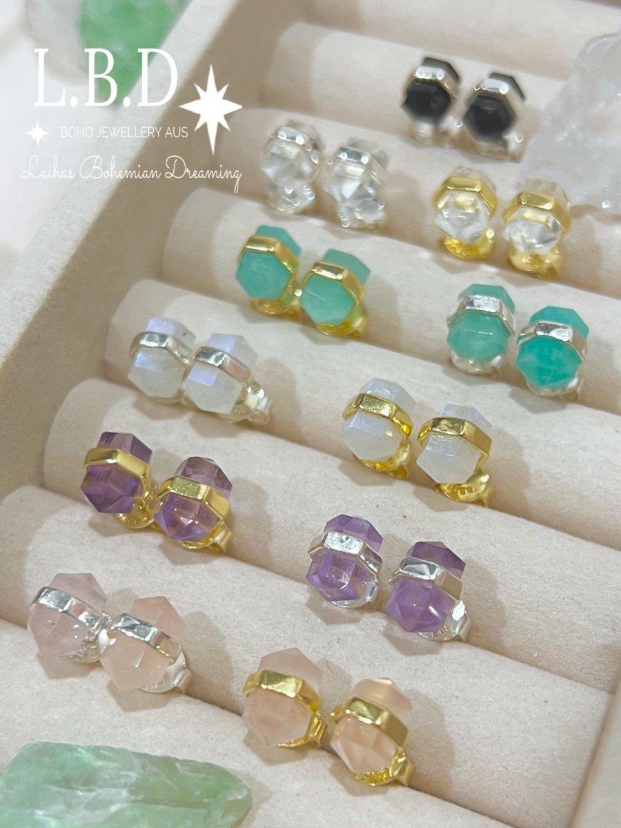Laihas Crystal Kindness Gold Amethyst Stud Earrings for Women - Elegant Purple Gemstone Jewelry Gift for Birthday, Anniversary & Special Occasions