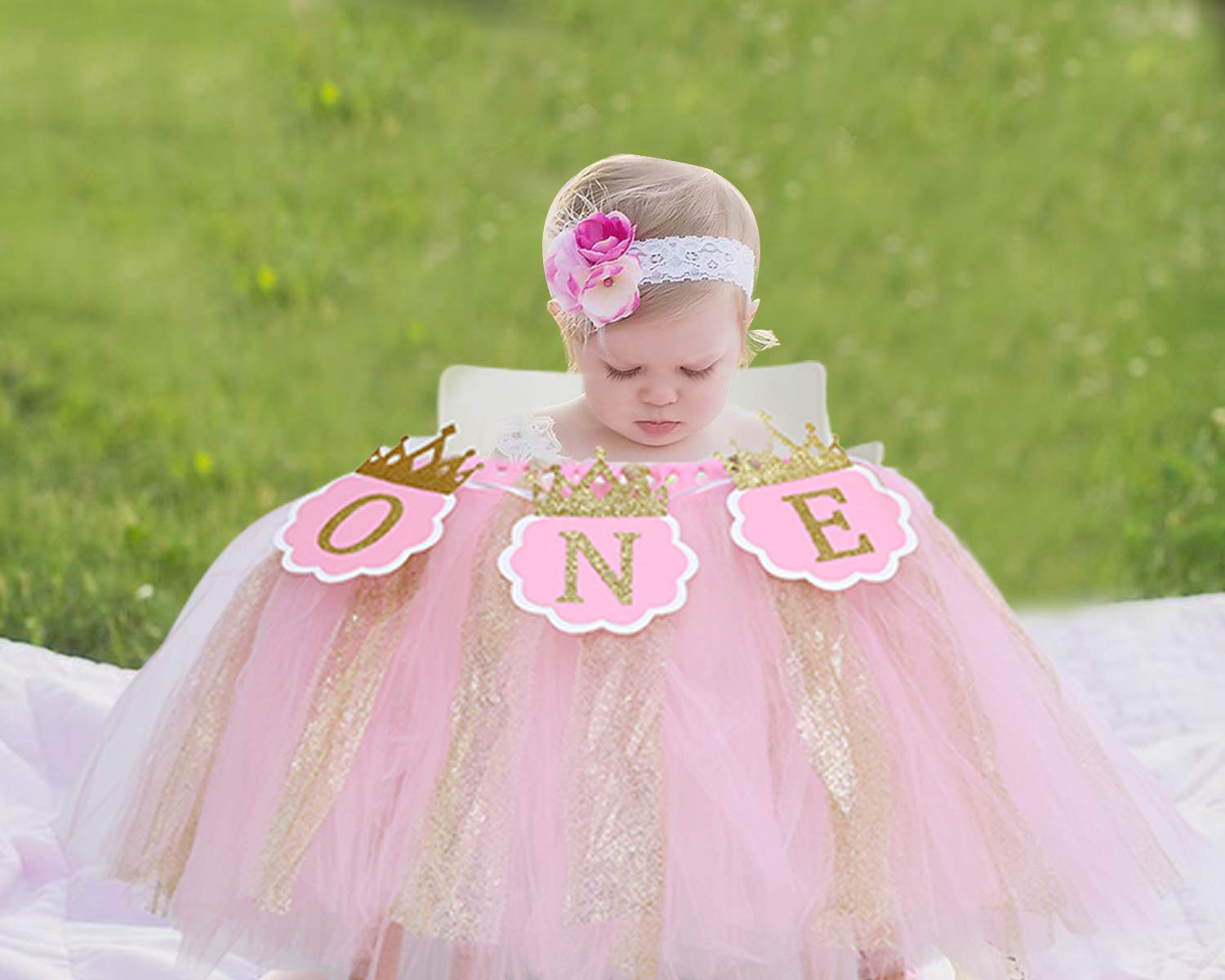 Pink Tutu Highchair Banner for Baby Girl's 1st Birthday Party - Princess Theme Cake Smash Photo Booth Backdrop & Decorations | Perfect for Princess-Themed First Birthday Celebrations, Photoshoots, and Special Memories