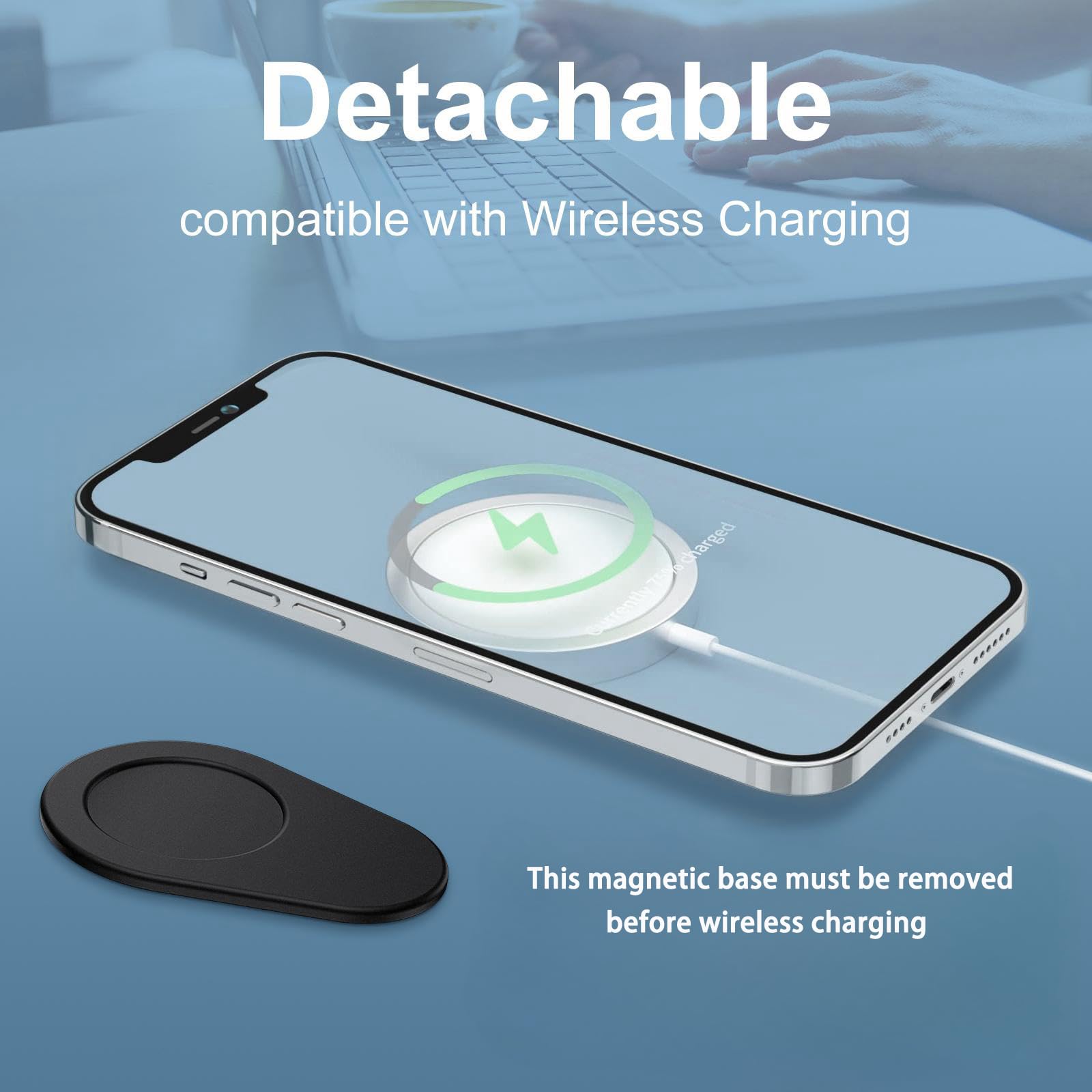 AUROX Magnetic Base Plate for iPhone 16 15 14 13 12 Series | Compatible with MagSafe, PopSocket, and Phone Ring Holder | Removable Wireless Charging | Silver | Perfect for Home, Office, and Travel Use