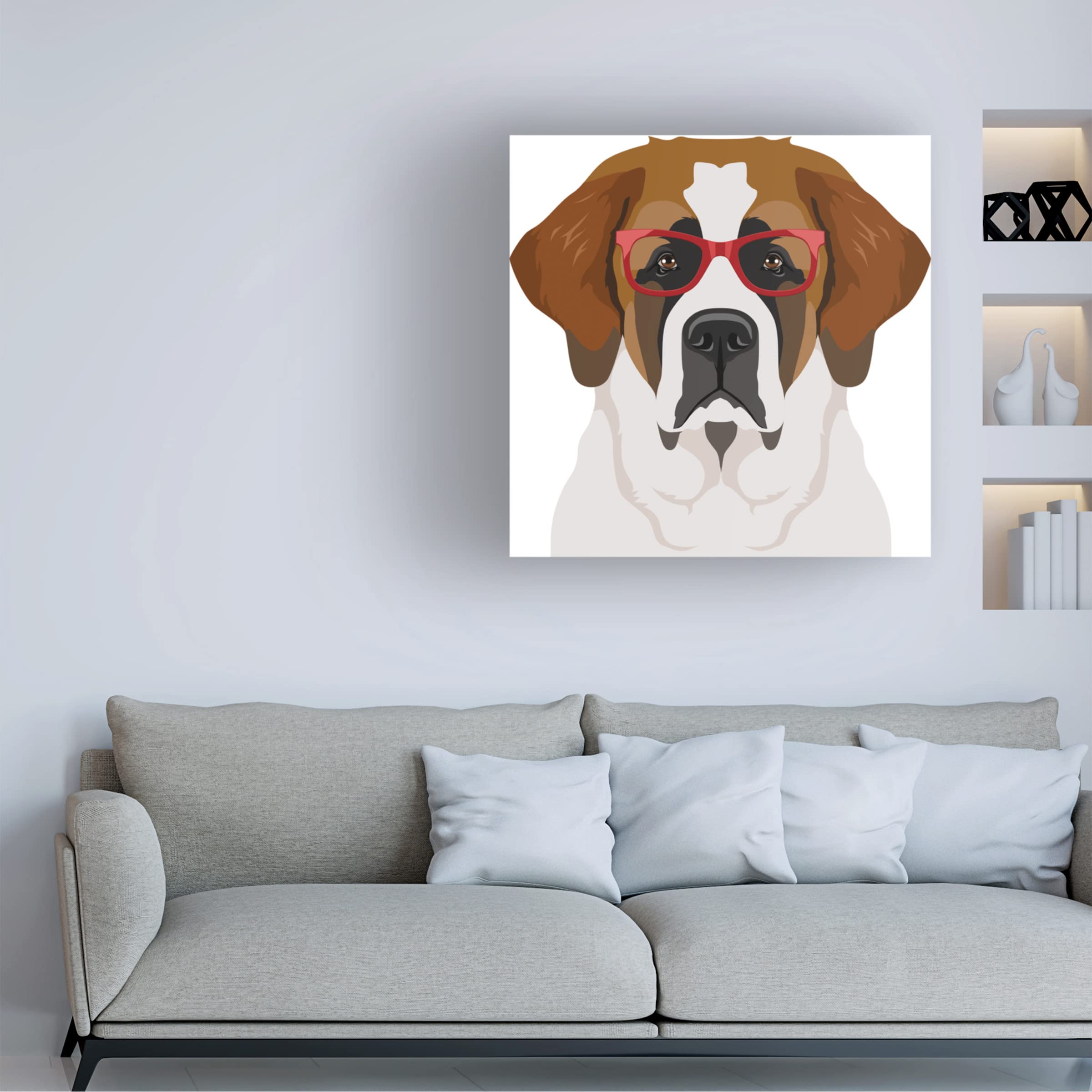 Trademark Fine Art 'Saint Bernard Wearing Hipster Glasses' Canvas Wall Art Print - Funny Dog Portrait for Living Room, Bedroom & Office Decor