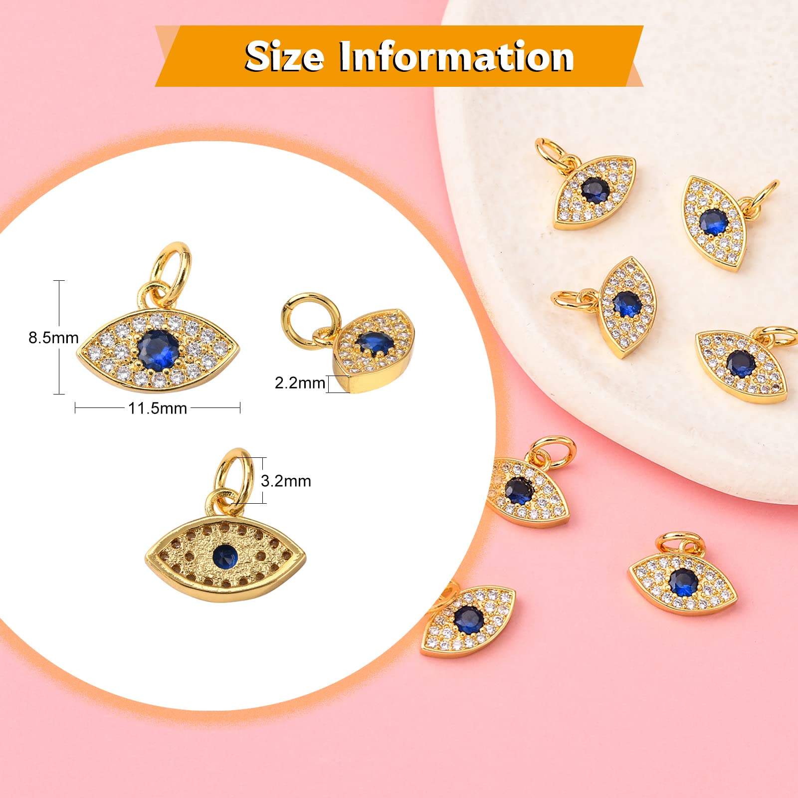18K Gold Plated Cubic Zirconia Eye Charms - 10pcs Micro Pave CZ Stone Charms for Jewelry Making, DIY Bracelets & Necklaces - Perfect for Handmade Gifts & Boho Style Accessories