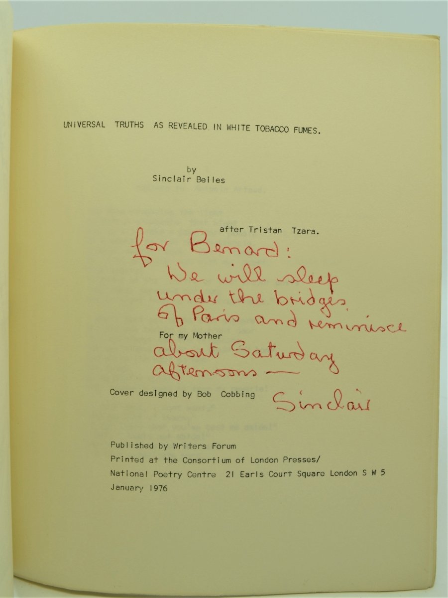 Beiles, Sinclair - Universal Truths as Revealed in White Tobacco Fumes (Signed First Edition) | Rare Poetry Book Collection | Perfect for Literature Lovers & Book Collectors