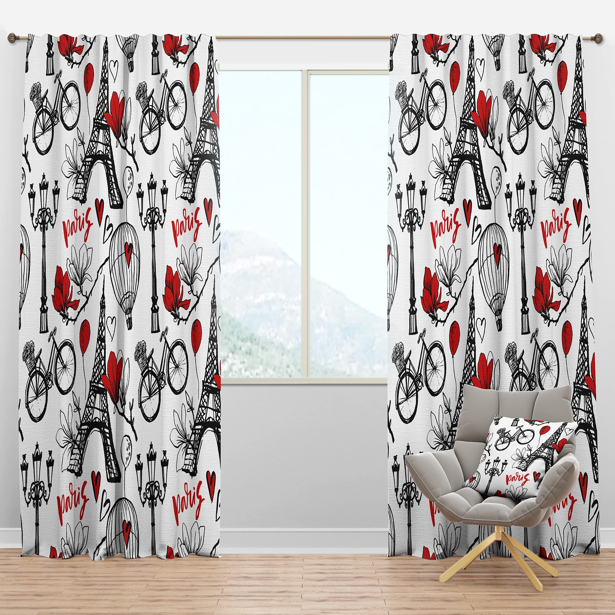 DesignQ Blackout Curtains - Paris Eiffel Red Hearts I - Thermal Insulated Bedroom & Living Room Drapes (52x120, Single Panel) - Perfect for Light Blocking, Temperature Control & Home Decor