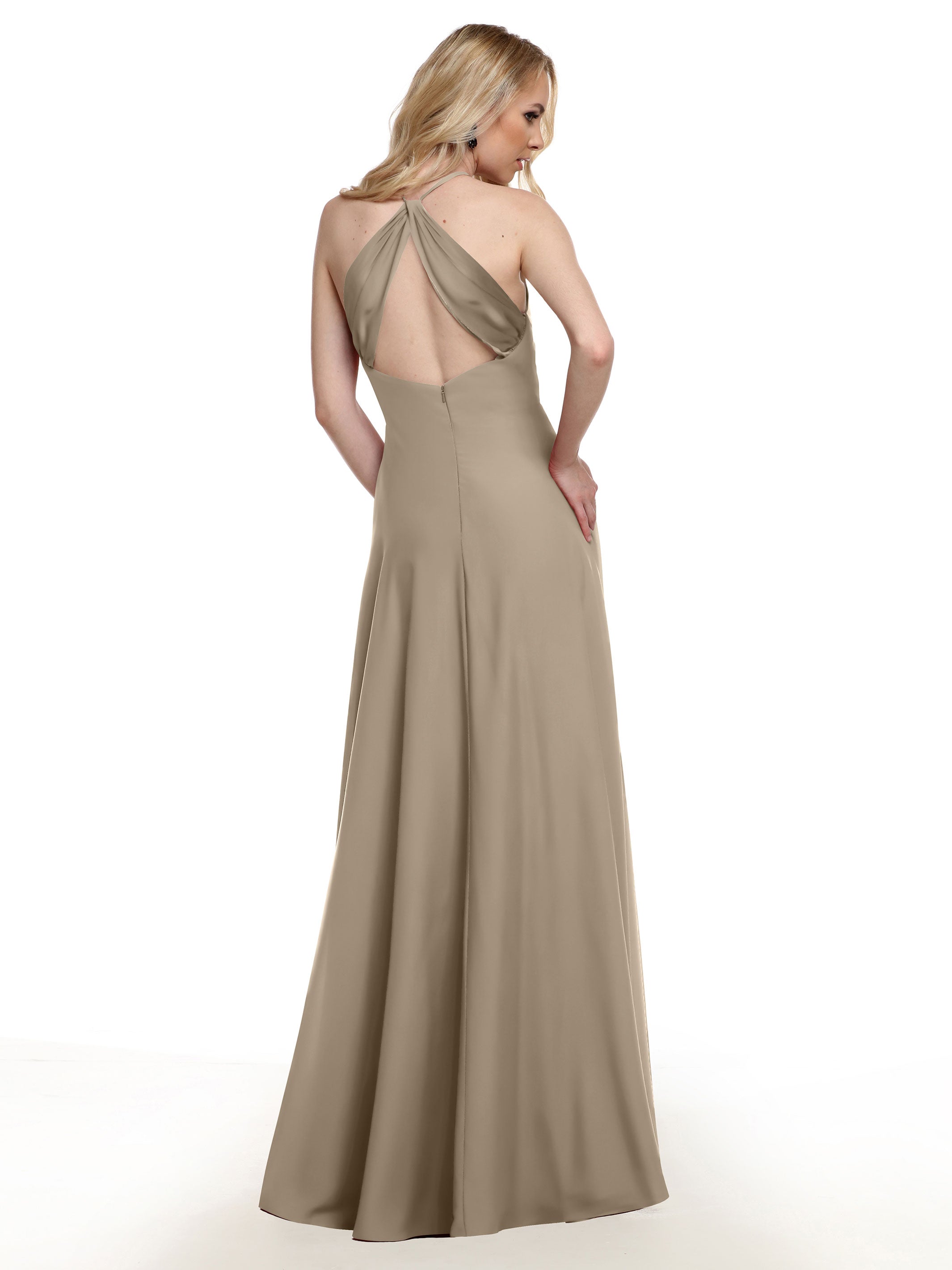 Elegant 83022 Stretch Chiffon Halter A-Line Bridesmaid Dress with Pockets - Perfect for Weddings, Parties & Formal Events