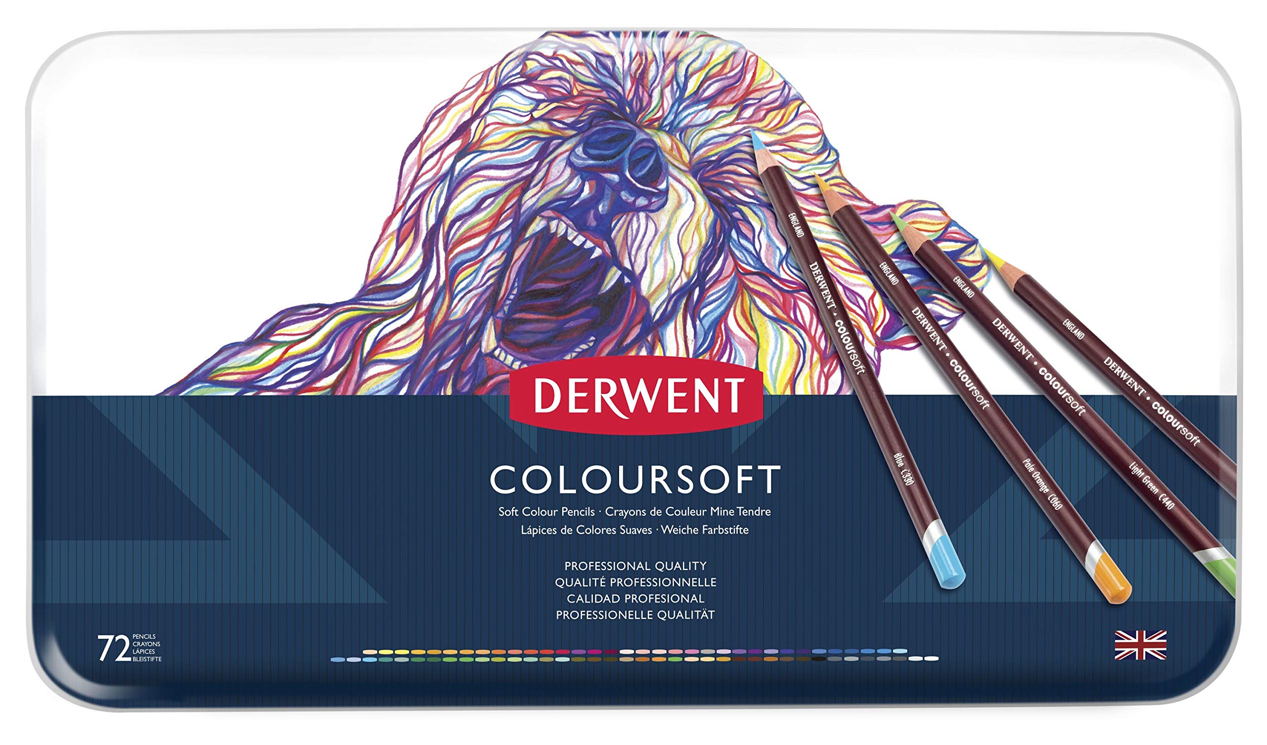Derwent Colored Pencils Set - 72 Premium ColourSoft Art Pencils for Drawing & Sketching in Metal Tin (0701029) - Perfect for Artists, Students & Professional Illustrators