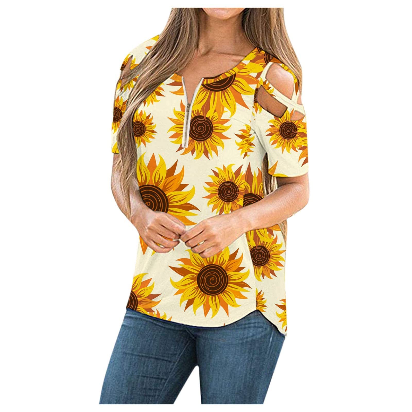 Women's Casual Short Sleeve Cold Shoulder Tunic Top - Flowy Blouse Shirt for Summer, Beach, and Office Wear