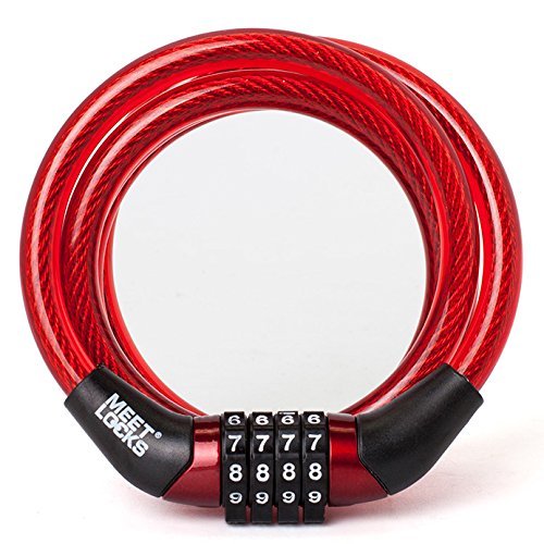 MEETLOCKS Coiled Combination Cable Lock - 1/3 Inch x 4 Feet Lightweight Mini Secure Bike Lock for Kids Bicycles, Luggage, Backpacks & Travel Gear - Perfect for School, Commuting & Outdoor Adventures
