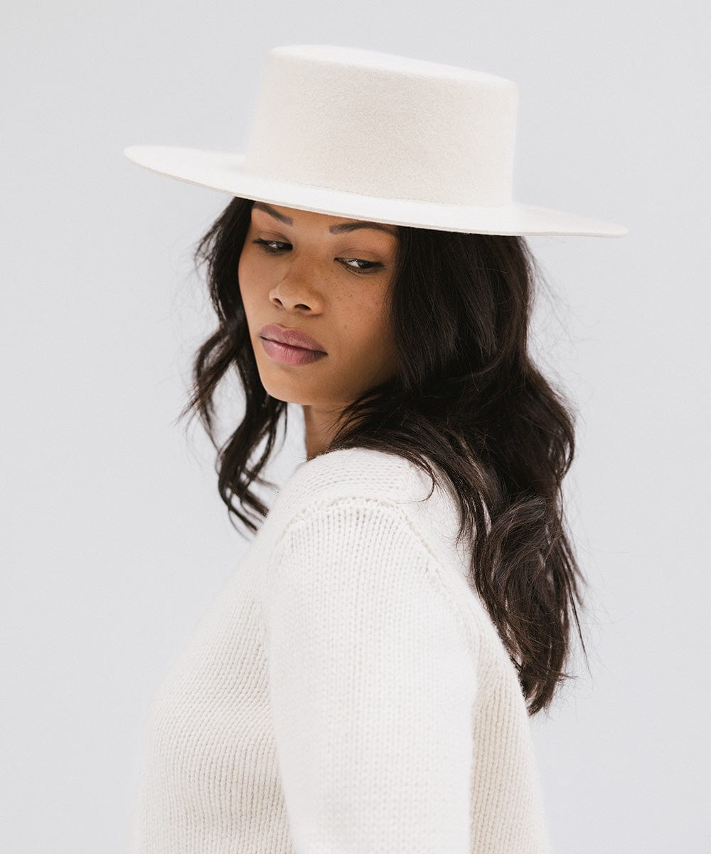 Dahlia Boater Hat Off White BLEMISHED - Vintage Style Straw Hat for Women, Summer Beach Wedding & Outdoor Activities