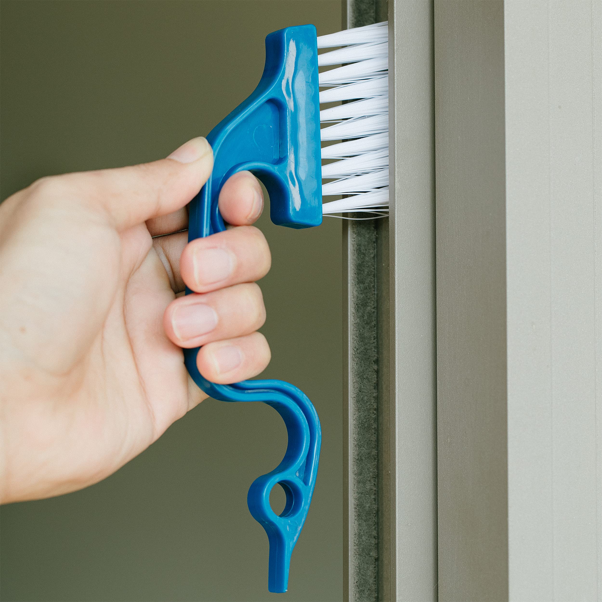 **2-Pack Slick Window Track Cleaning Brush with Ergonomic Blue Handle & Built-in Scraper - Multi-Purpose Cleaning Tool for Windows, Sliding Doors, and Home Maintenance**    *(Perfect for Deep Cleaning Window Tracks, Sliding Door Grooves, and Hard-to-Reach Areas at Home or Office)*