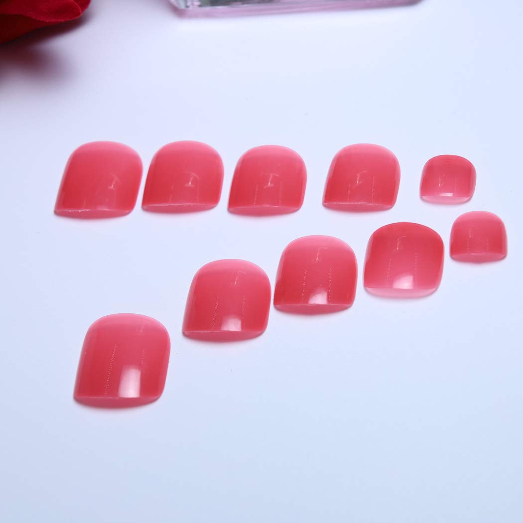 Yienate 24PCS Rose Pink False Toe Nails - Full Coverage Gel Toe Tips for Women, Elegant & Chic Fake Nails for Bridal, Pedicure & Special Occasions | Perfect for Weddings, Parties & Summer Sandal Season