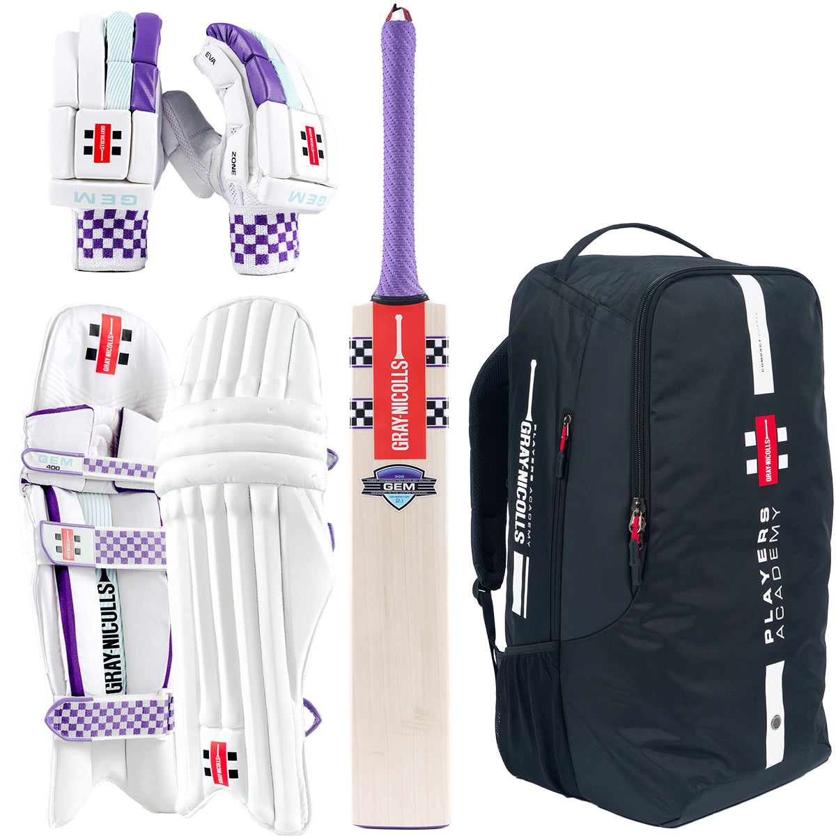 Gray Nicolls Gem 2.1 300 Cricket Bat Set with Gloves, Pads & Carry Bag - Perfect for Professional Matches & Training Sessions