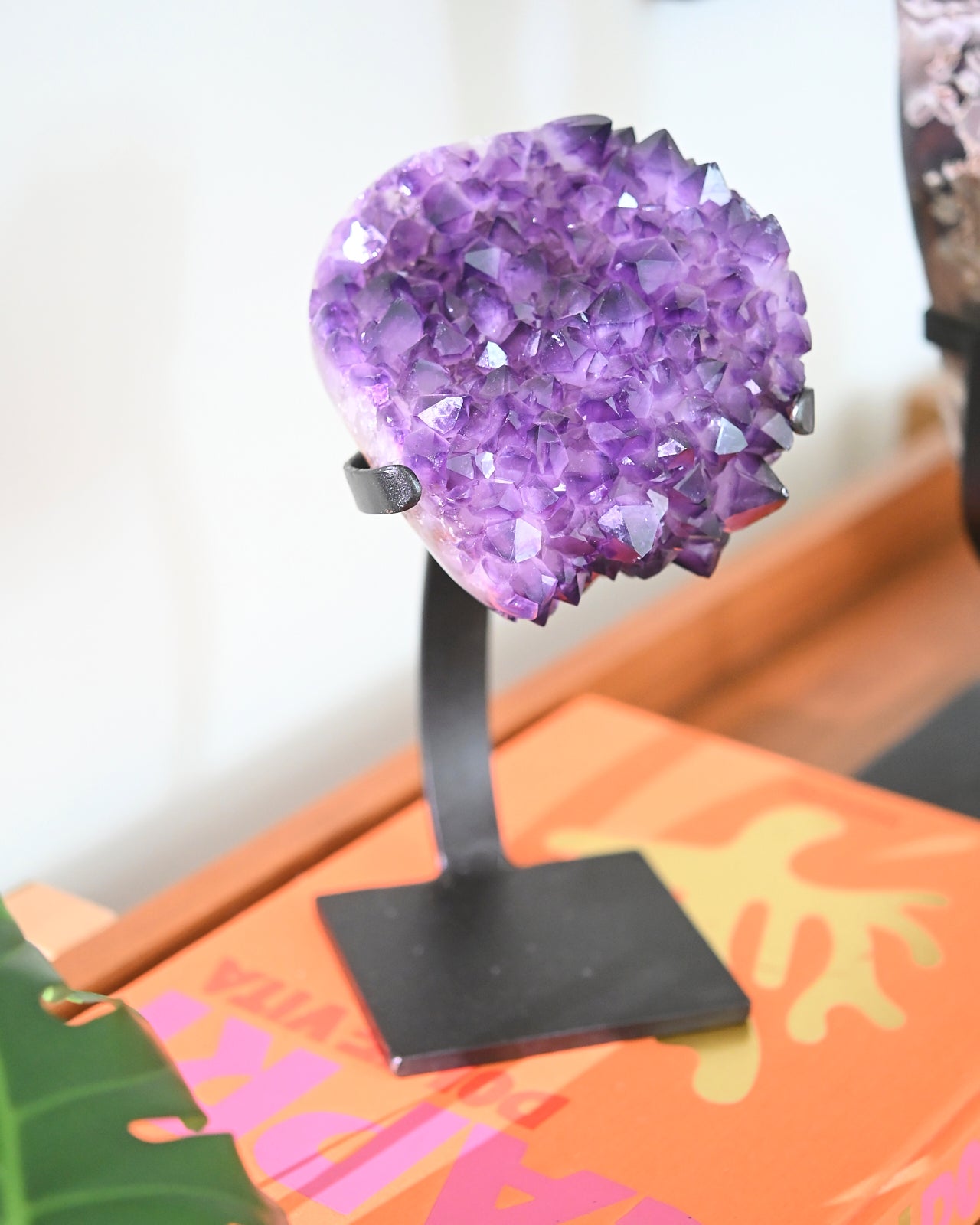 Natural Amethyst Crystal Geode on Wooden Stand - 6.6lbs Healing Stone for Home Decor, Meditation & Spiritual Gifts