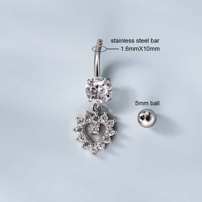 14G Surgical Steel Silver Belly Button Ring with Heart Charm Dangle - Hypoallergenic Body Jewelry for Women | Perfect for Piercing, Everyday Wear & Special Occasions