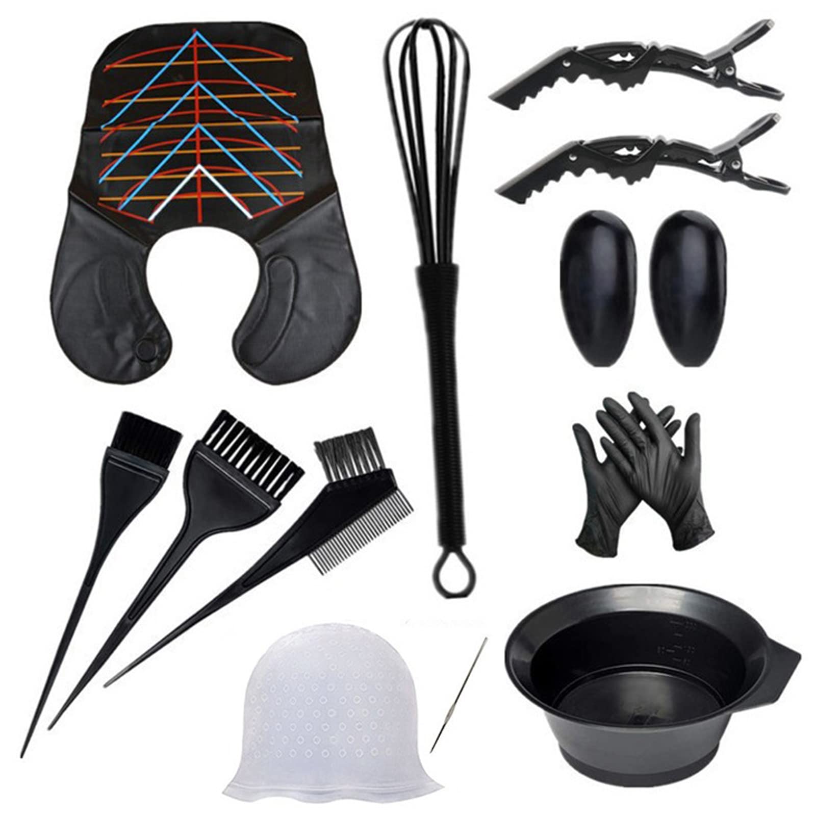 EXCLUZO 13PCS Professional Hair Dye Kit - Includes Highlighting Cap, Coloring Cape, Dye Brushes, Tinting Comb, Mixing Bowl, Hair Clips, Ear Covers & Gloves - Perfect for Salon & At-Home Hair Coloring