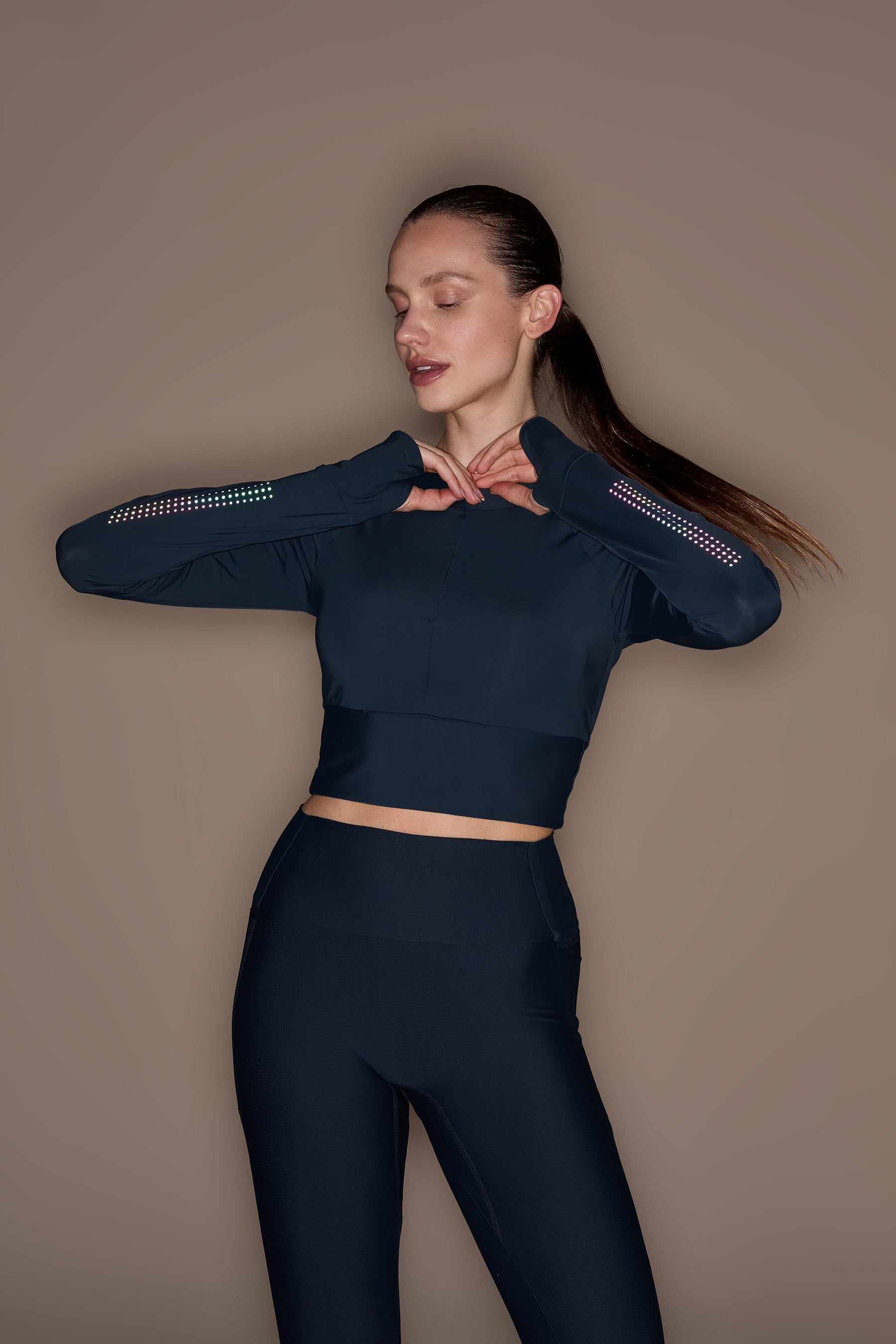 Race Pro® Tule Cropped Long Sleeve Top - Women's Athletic Workout Shirt for Running, Yoga & Gym - Breathable Performance Activewear