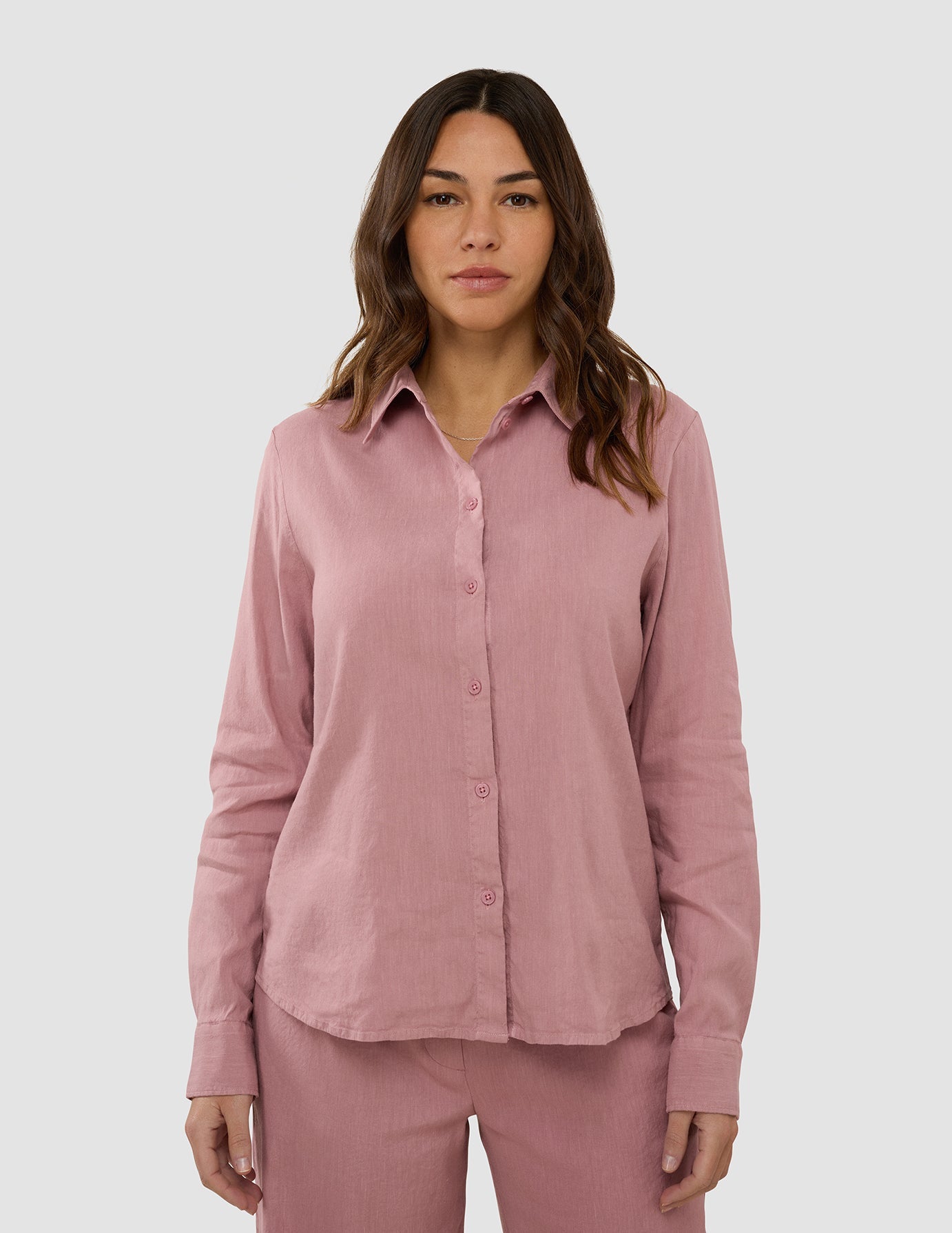 Premium Linen Set for Women - Dusty Cerise Long Sleeve Shirt & Relaxed Fit Pants | Comfortable Summer Outfit for Beach, Travel & Casual Wear