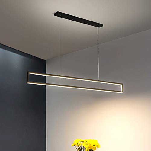 Modern Black Rectangle LED Pendant Light Fixture - Minimalist Metal Ceiling Hanging Light for Dining Room, Kitchen Island, Living Room & Bar - Warm White Lighting for Restaurants, Cafes and Home Decor