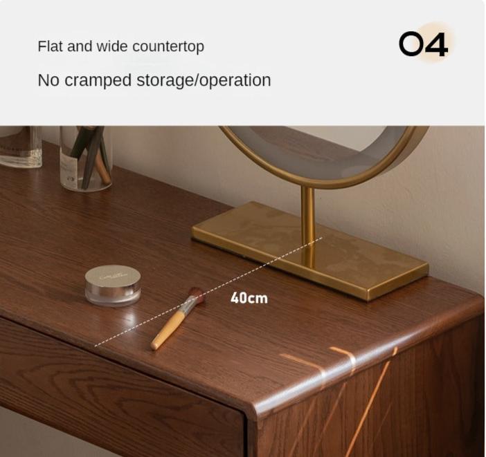 Vintage Oak Solid Wood Extendable Dressing Table - Elegant Vanity Desk with Mirror for Bedroom, Makeup & Beauty Organization