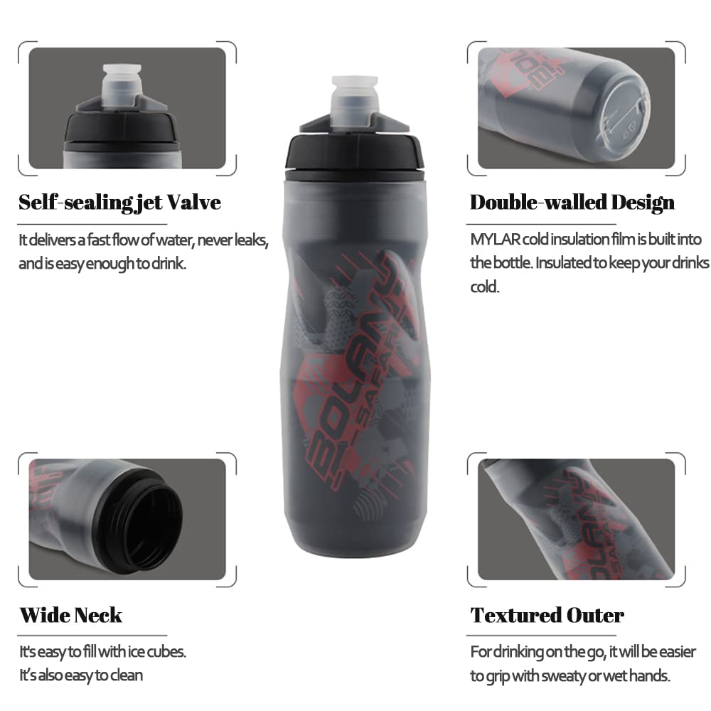 **20oz Insulated BPA-Free Squeeze Water Bottle for Sports & Outdoor Activities - Leakproof Handheld Squirt Bottle for Running, Cycling, Hiking, Gym Workouts (Black Blue)**