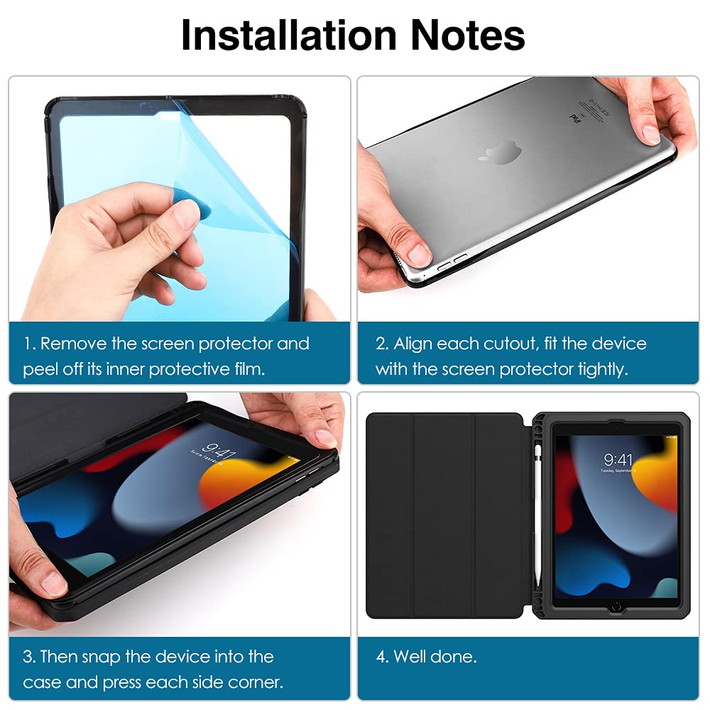 MoKo Shockproof Case for iPad 10.2 Inch (9th/8th/7th Generation 2021/2020/2019) - Built-in Screen Protector & Apple Pencil Holder, Auto Sleep/Wake Protective Cover - Perfect for Work, School & Travel (Red)