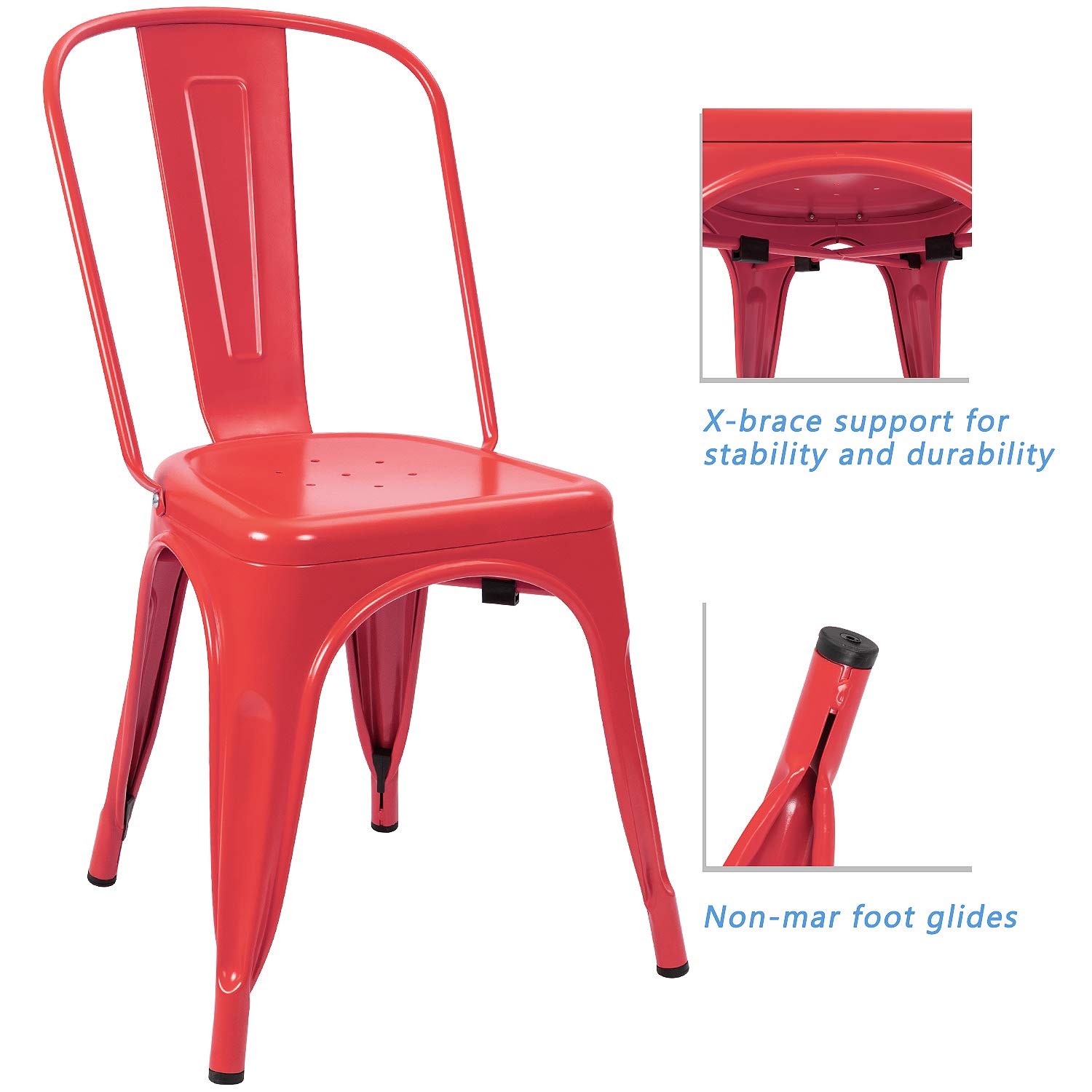 **Devoko 4-Pack Distressed Metal Stackable Dining Chairs - Indoor/Outdoor Kitchen & Patio Side Chairs with Back Support (Red) - Perfect for Home, Restaurant & Cafe Seating**