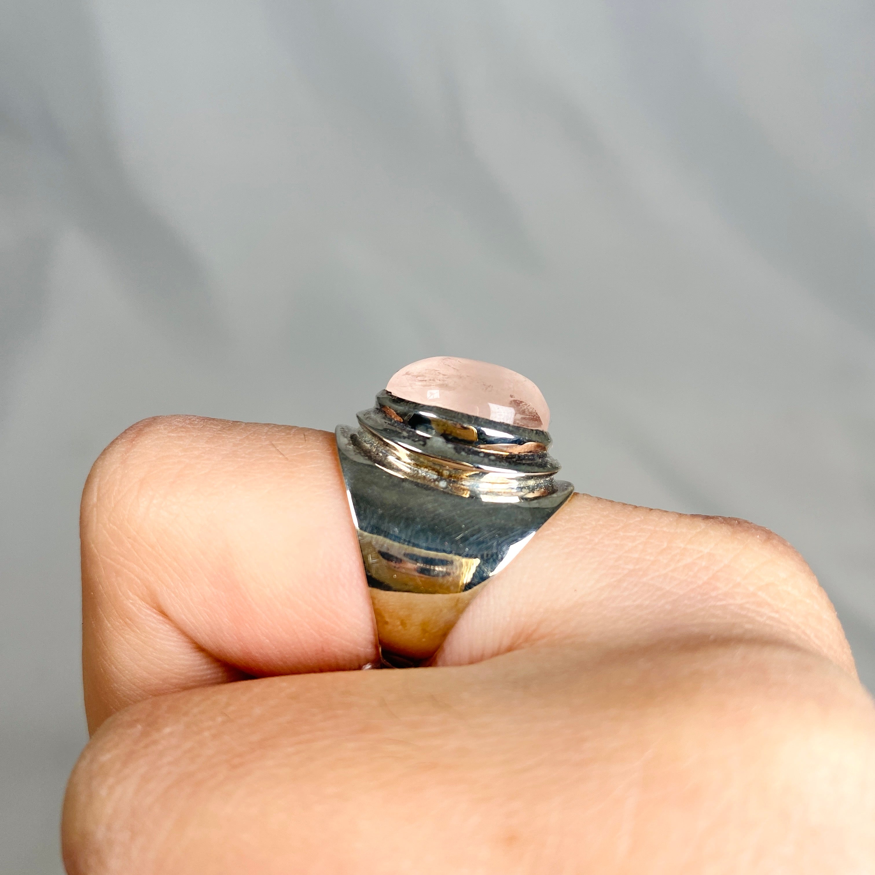 Rose Quartz Wide Band Ring R3762 RQ - Elegant Healing Crystal Jewelry for Women, Perfect for Meditation, Yoga & Spiritual Gifts