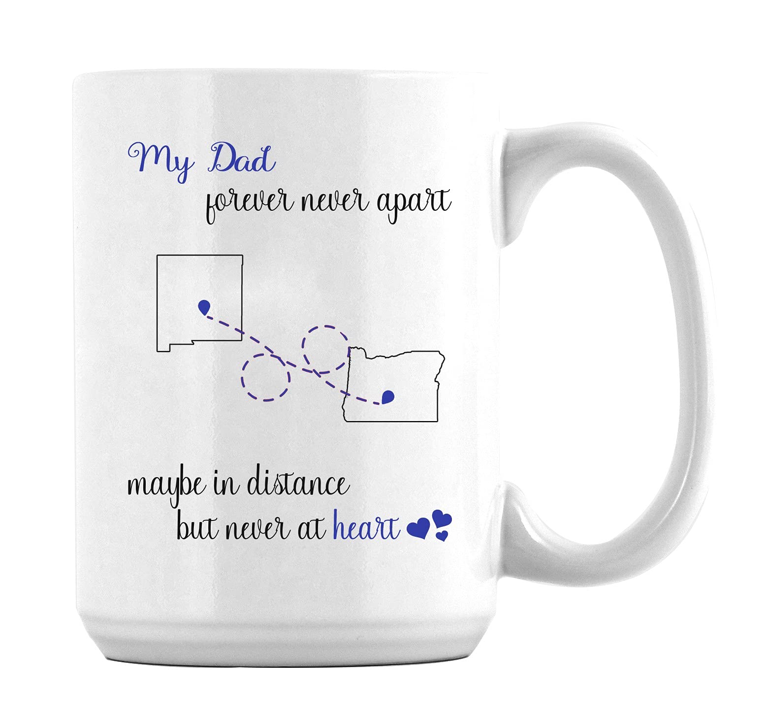 Long Distance Coffee Mug - New Mexico & Oregon Cup - 15oz White - Father's Day Gift for Dads
