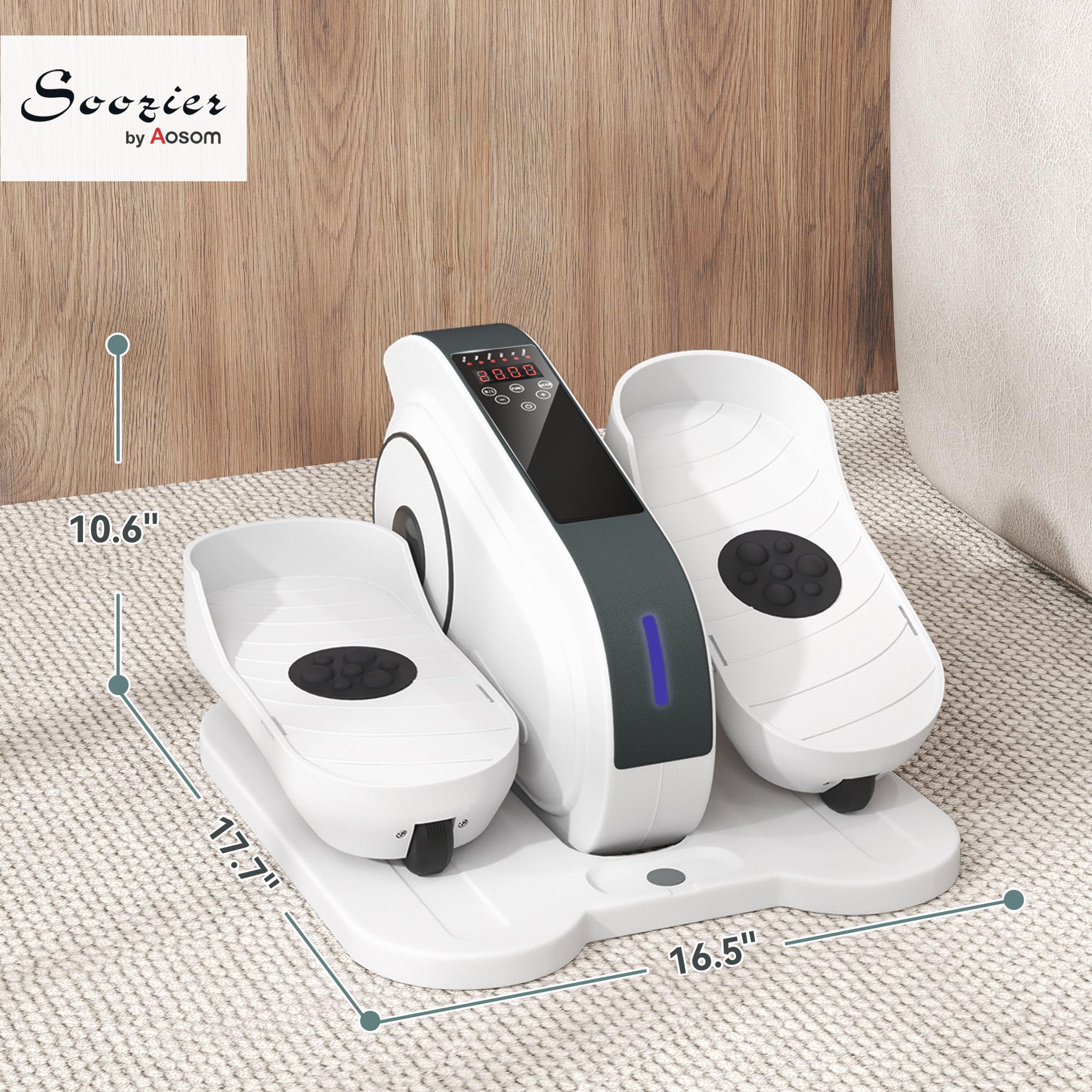 Soozier Under Desk Elliptical Machine - Electric Leg Exerciser for Seniors with LCD Display, Massage Pedals, Remote Control & 10 Speed Levels | Quiet Portable Mini Elliptical for Office, Home Workout & Physical Therapy