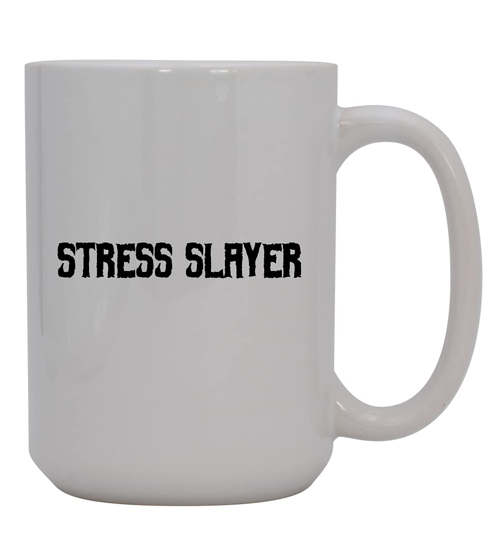 Stress Slayer - 15oz Ceramic White Coffee Mug for Office, Home & Gifts | Insulated Hot Drink Cup for Tea, Cocoa & Relaxation