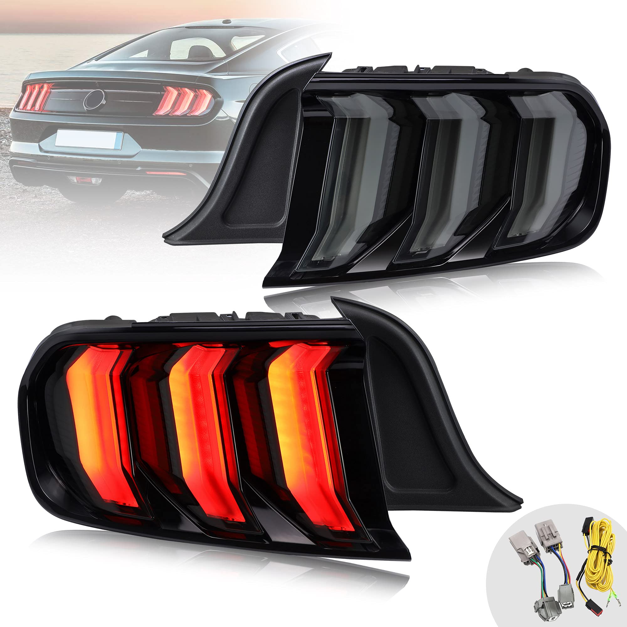 VLAND Full LED Tail Lights Assembly for 2015-2020 Ford Mustang - Smoked Lens Sequential Turn Signal Taillight Kit (Driver & Passenger Side) | Enhanced Night Visibility & Modern Style Upgrade