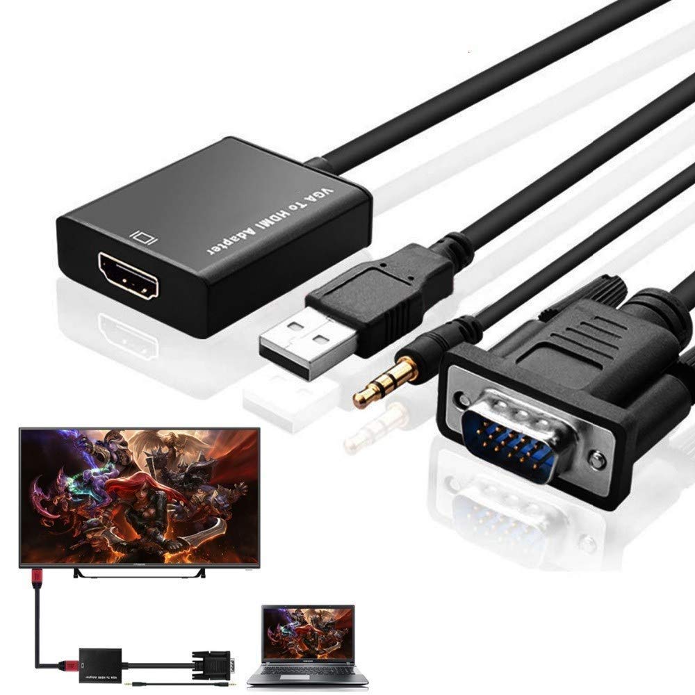 CARE CASE® VGA to HDMI Converter Adapter with Audio - 1080P HD Video Cable for PC/Laptop to TV/Monitor - Perfect for Home Theater, Gaming, and Office Presentations