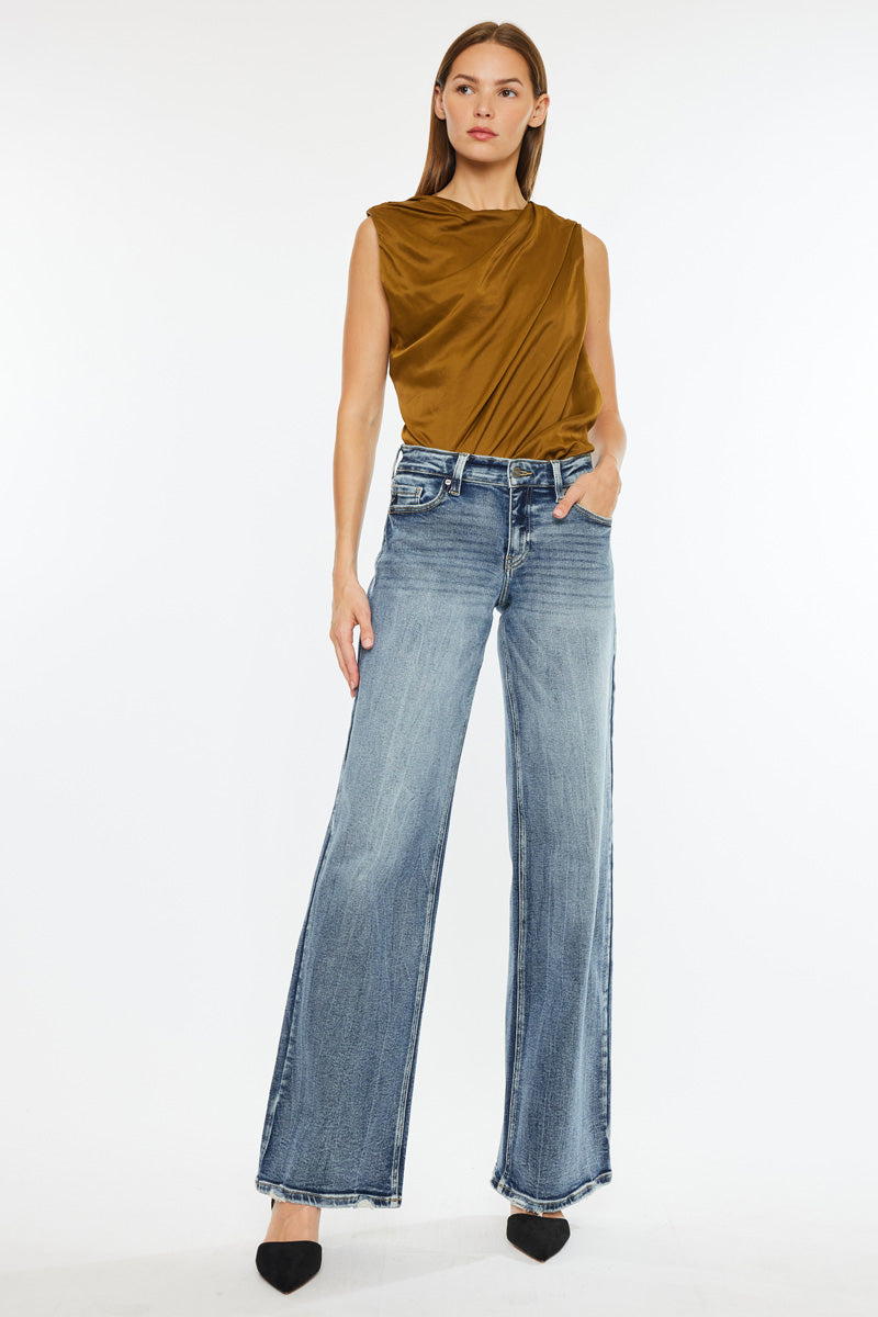 Venice Mid Rise Wide Leg Jeans for Women - Stretchy Comfort Denim Pants with Flared Fit - Perfect for Casual Outings, Work & Weekend Wear