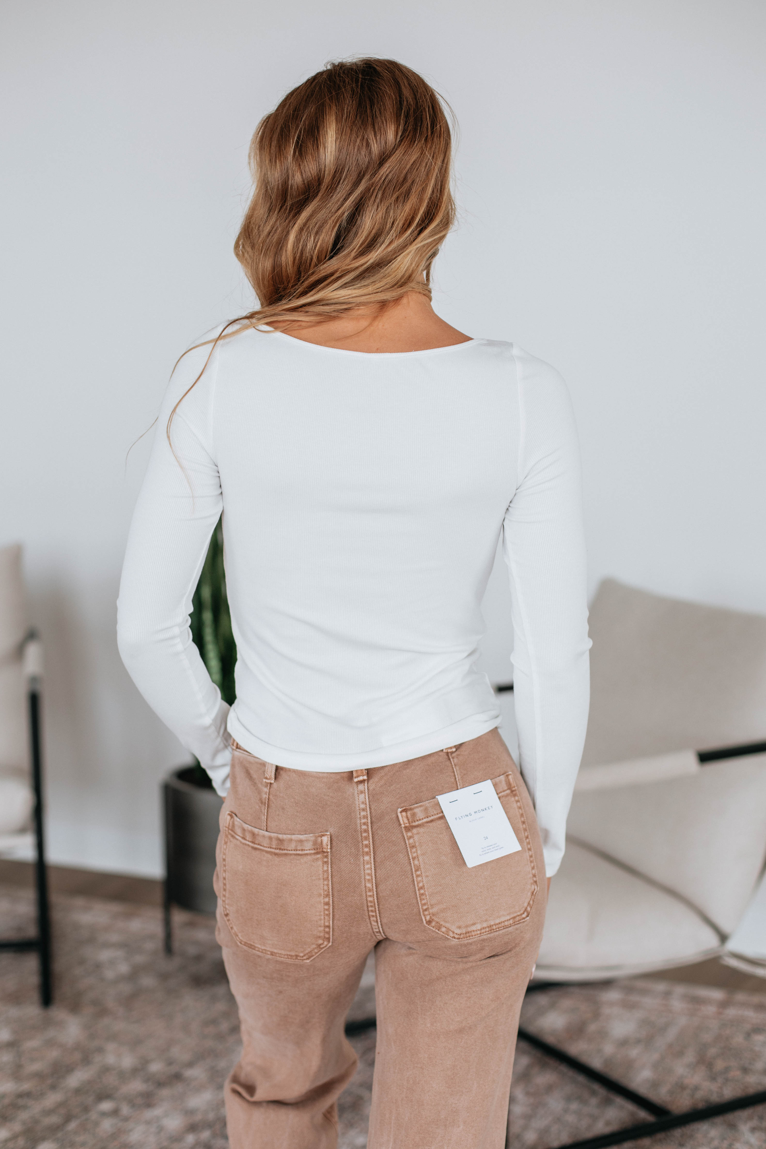 Brynn Ribbed Top for Women - Soft Stretch Ivory Knit Shirt, Casual & Comfortable T-Shirt for Everyday Wear | Perfect for Layering, Office, and Weekend Outfits