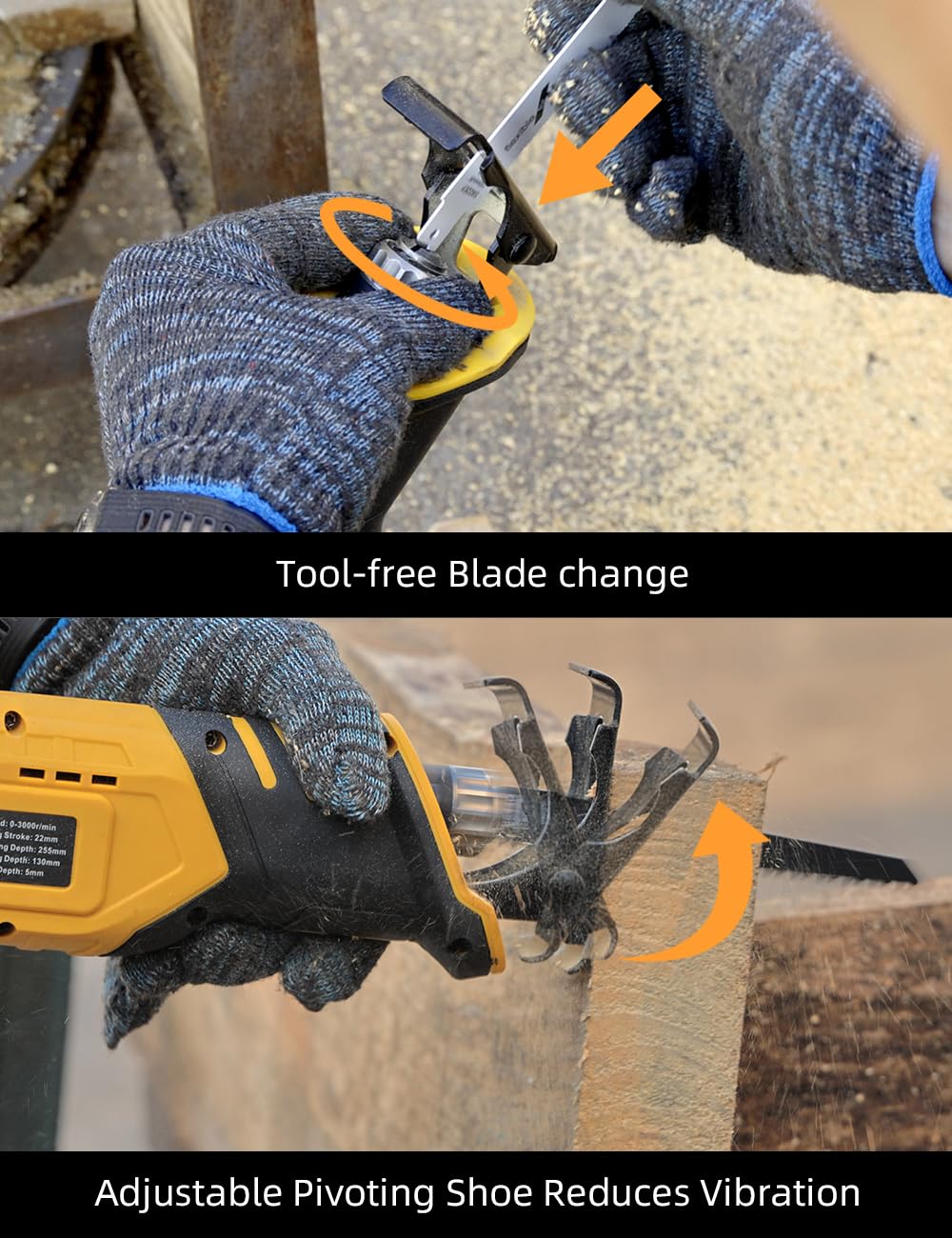 VTEK Brushless Cordless Reciprocating Saw - 3 Speed Settings (0-3000 RPM) for Wood, Metal, Plastic & Brick Cutting | Powerful Cordless Saw for DIY Projects, Construction & Home Renovation