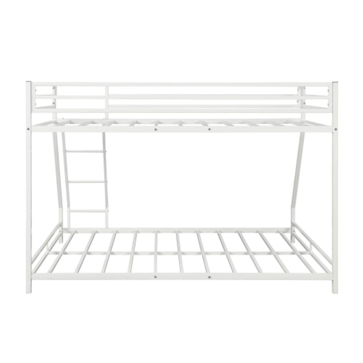 White Metal Twin Over Full Bunk Bed Frame with Sloping Ladder & Safety Guardrails - Sturdy Space-Saving Bunk Bed for Kids, Teens, Guest Rooms & Small Spaces
