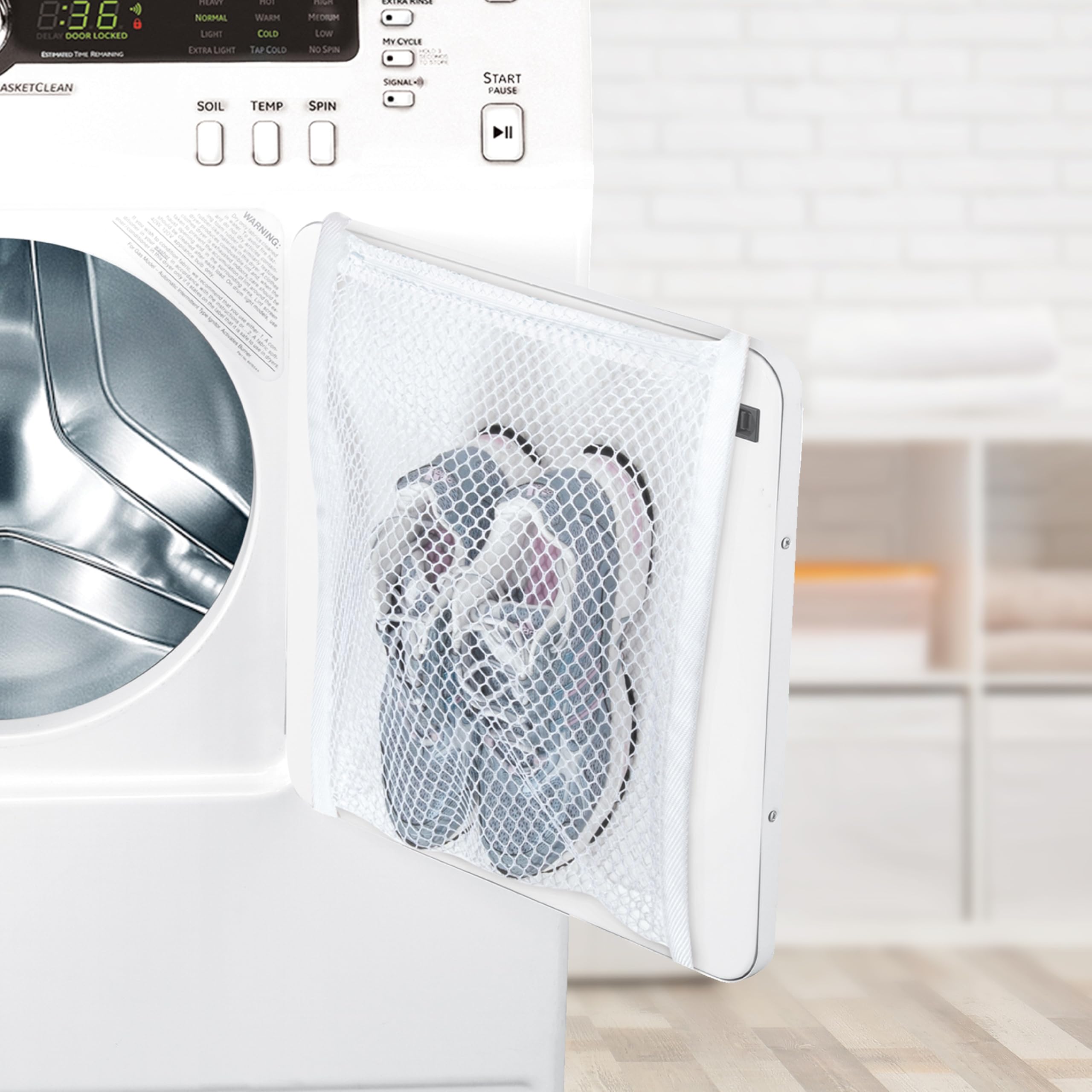 Smart Sneaker Dryer & Wash Bag with Elastic Straps - Durable Fabric for Shoes, Clothes & Laundry - 15.5 x 15.5 Inch White - Perfect for Travel, Gym & Home Organization