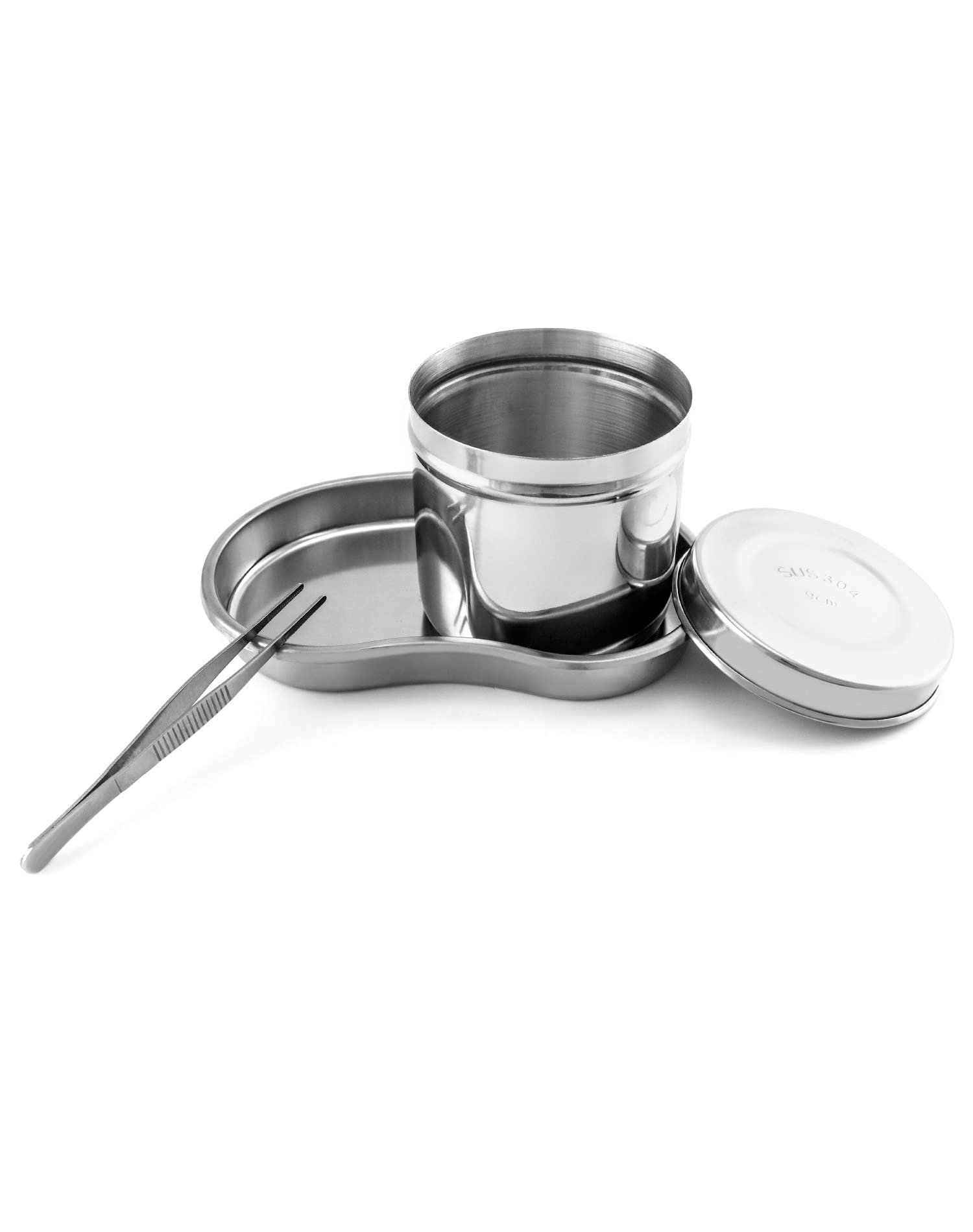 QWORK Stainless Steel Medical Tray with Sterilizing Jar & Tweezer - Surgical Instrument Tray for Dentist, Tattoo, Piercing & First Aid Kit Organization - Perfect for Clinics, Hospitals & Home Medical Care